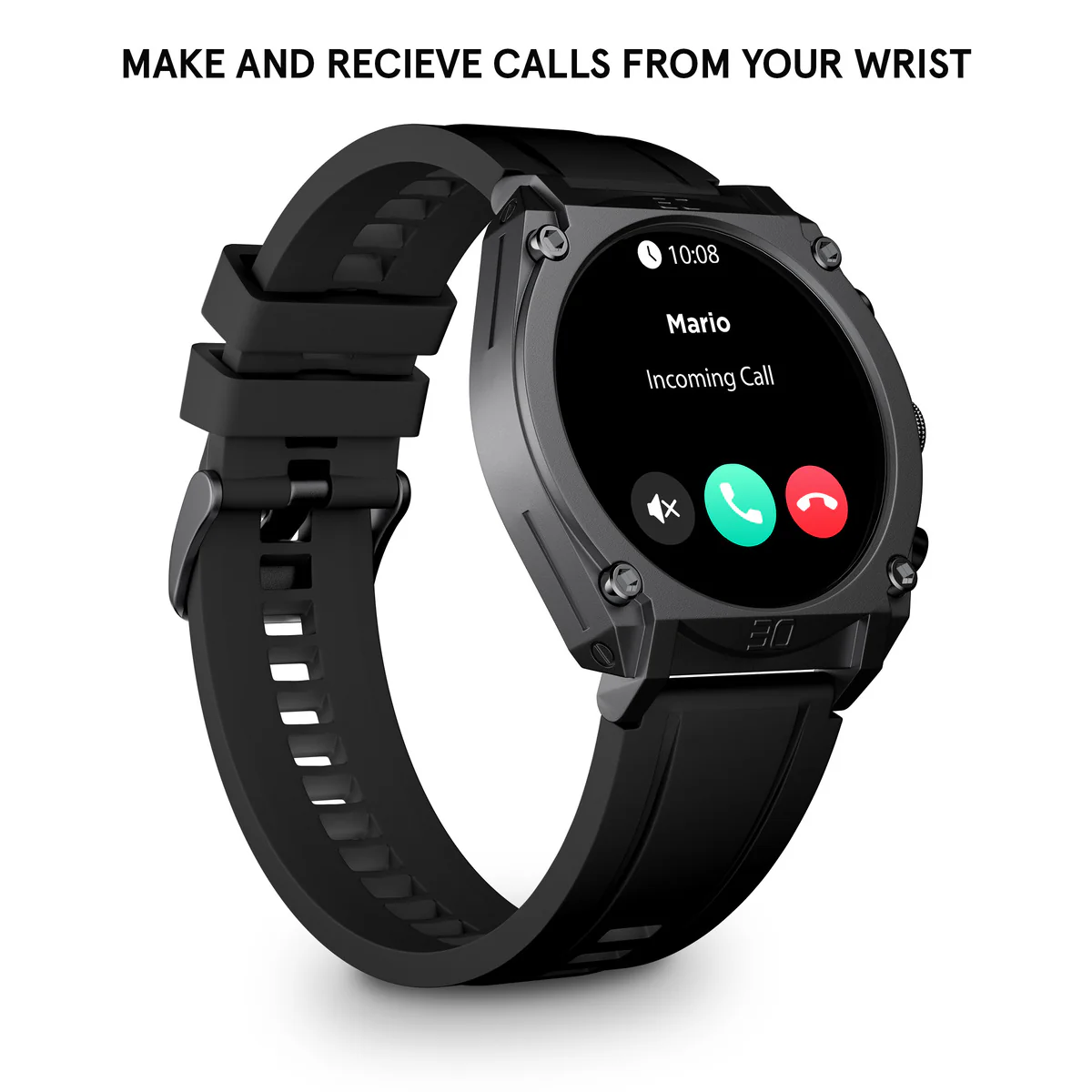 Gunmetal Case & LED Screen Smart Watch With Rubber Strap - Black - Image 6