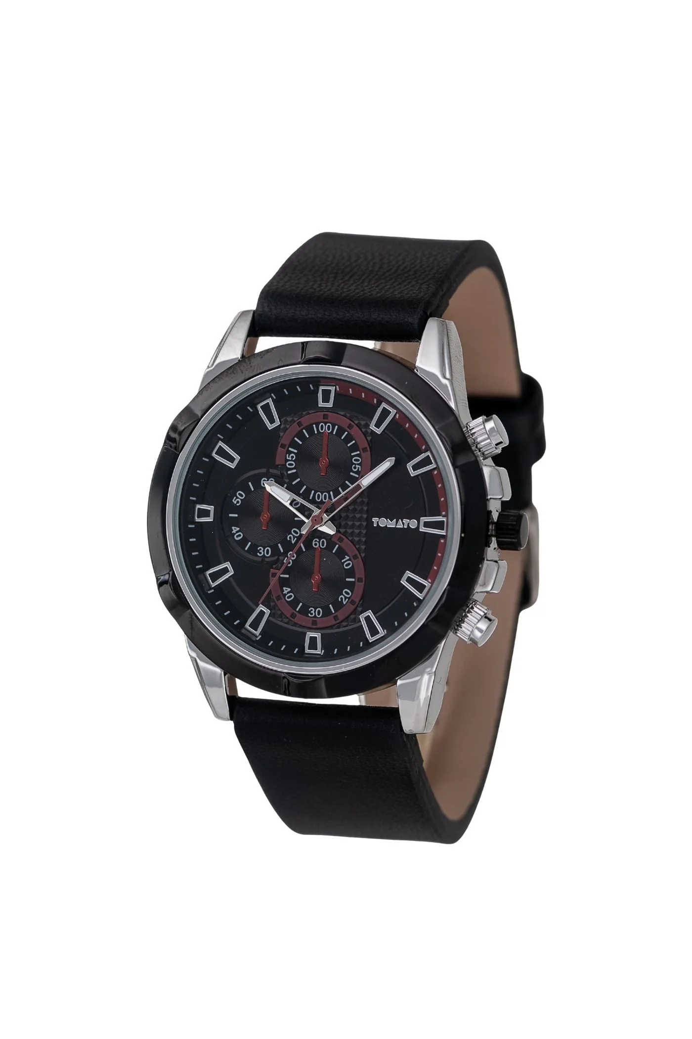 Gunmetal Case Watch Black & Red Dial With Black Leather Band - Gunmetal - Image 3