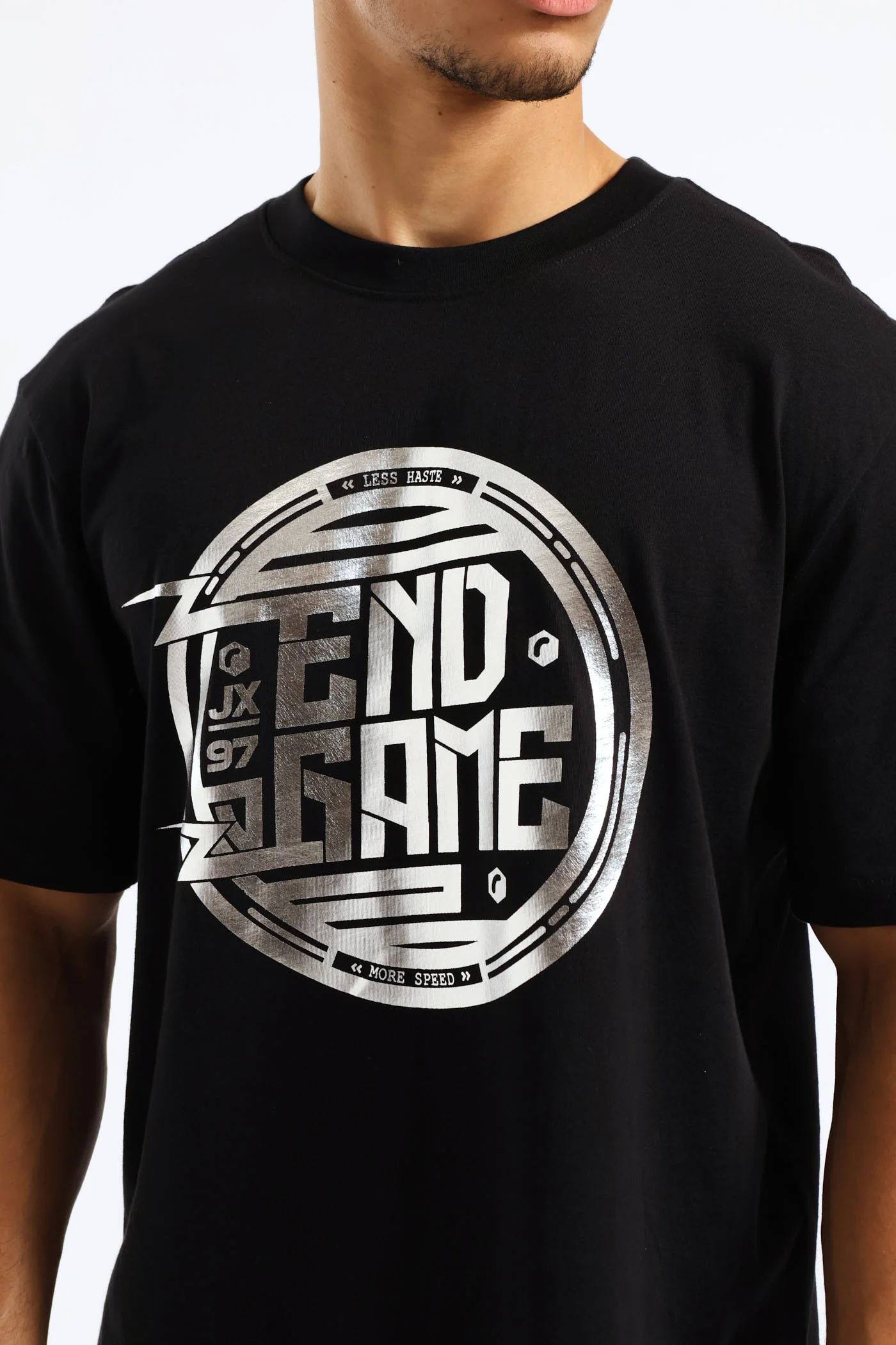 Gunmetal Foil Print Tee - Black - Image 2