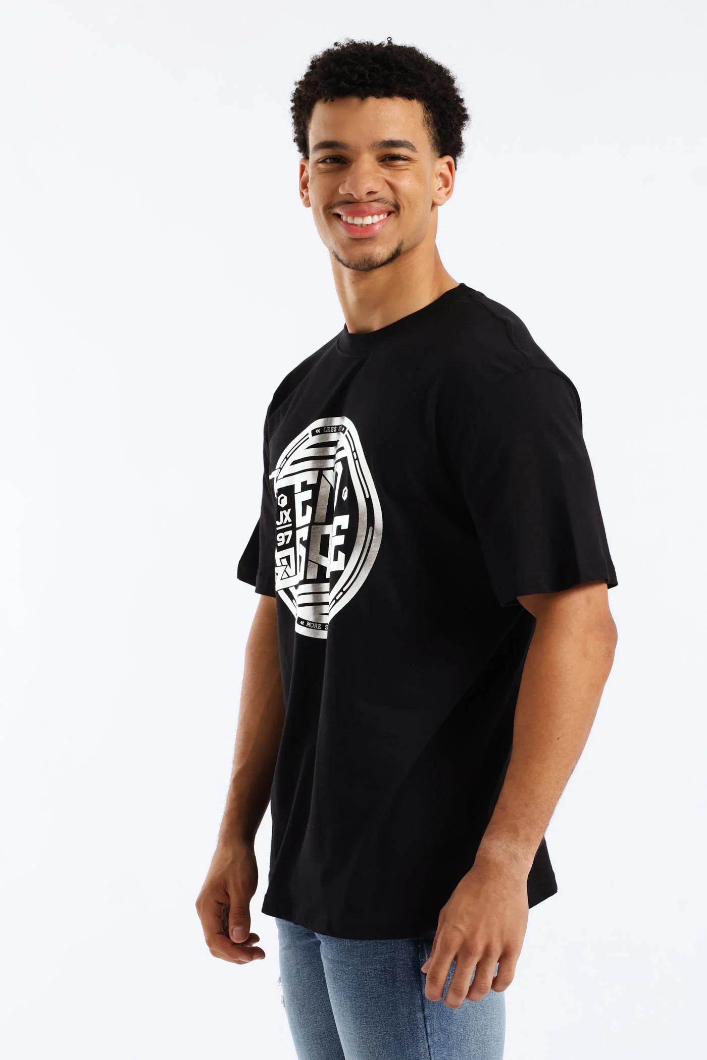 Gunmetal Foil Print Tee - Black - Image 3