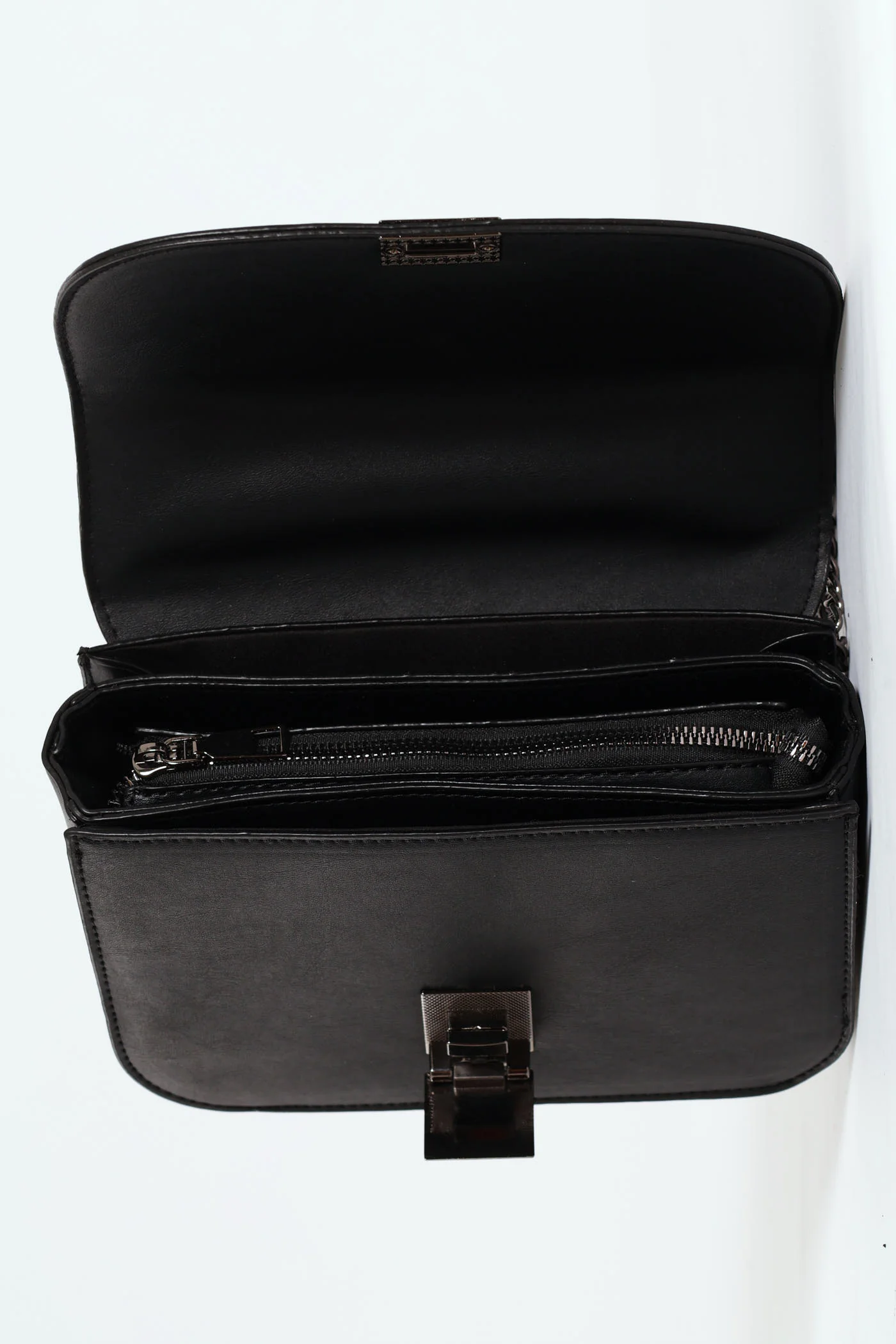 Gunmetal Front Clasp Satchel Bag - Black - Image 4
