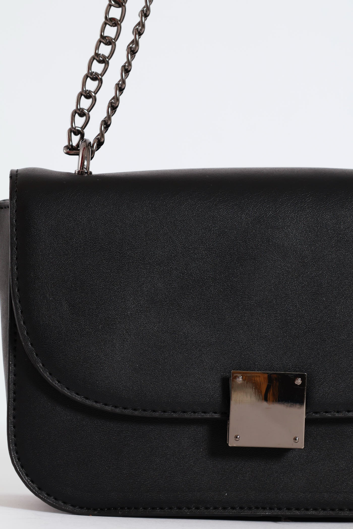 Gunmetal Front Clasp Satchel Bag - Black - Image 5