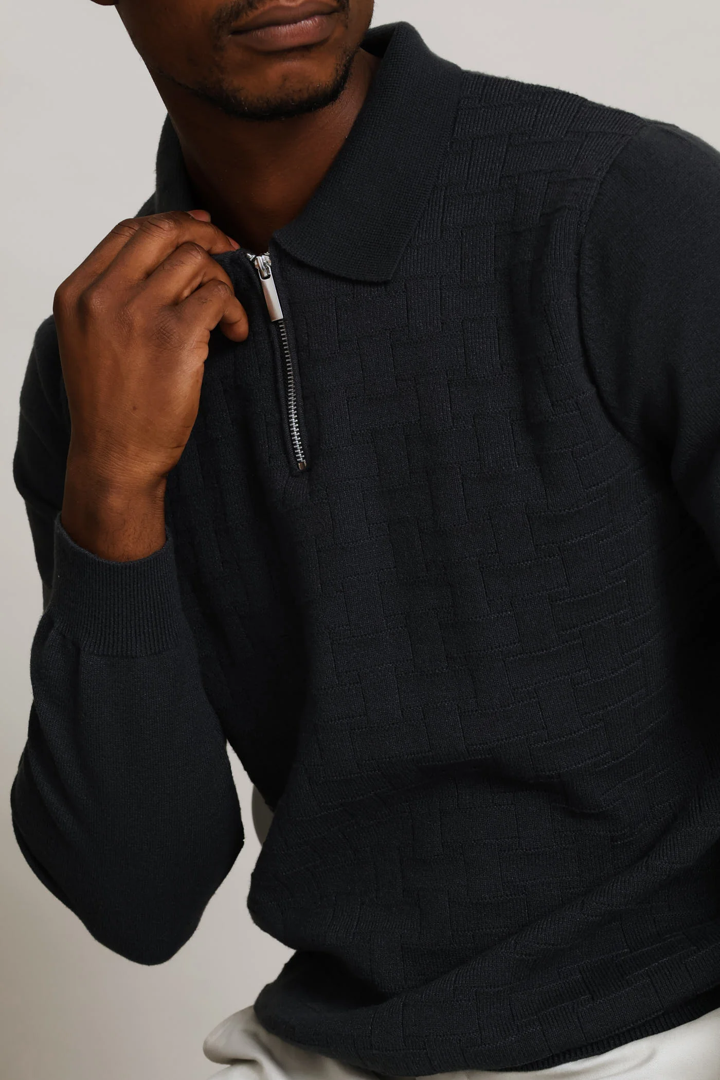 Gunmetal Pave Fine Guage Zip Polo Knitwear - Image 2