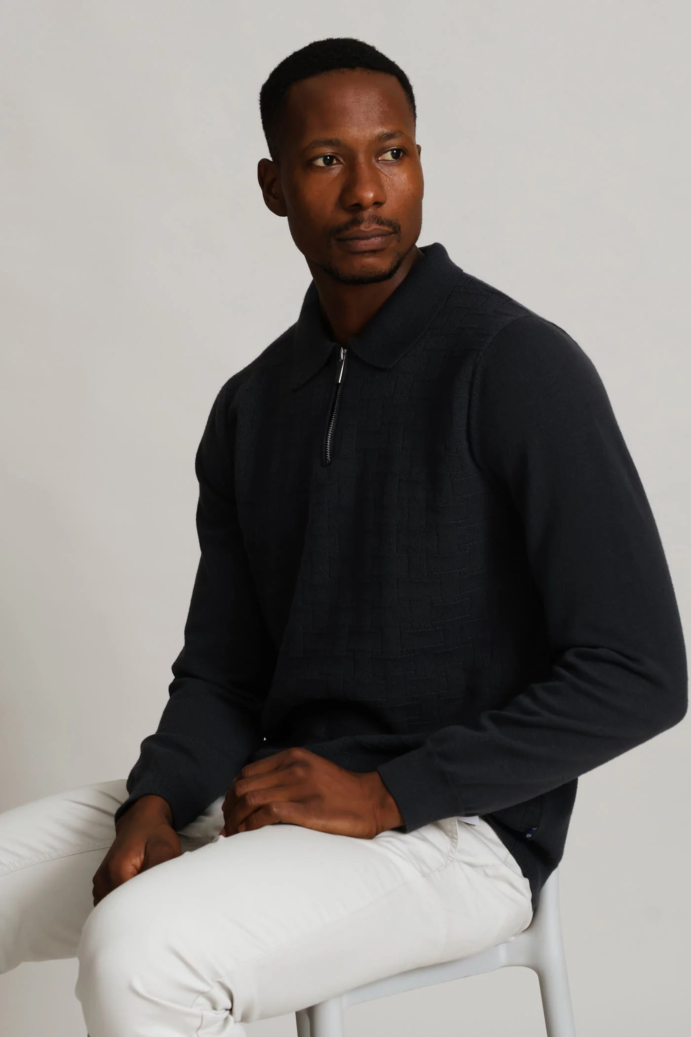 Gunmetal Pave Fine Guage Zip Polo Knitwear - Image 3
