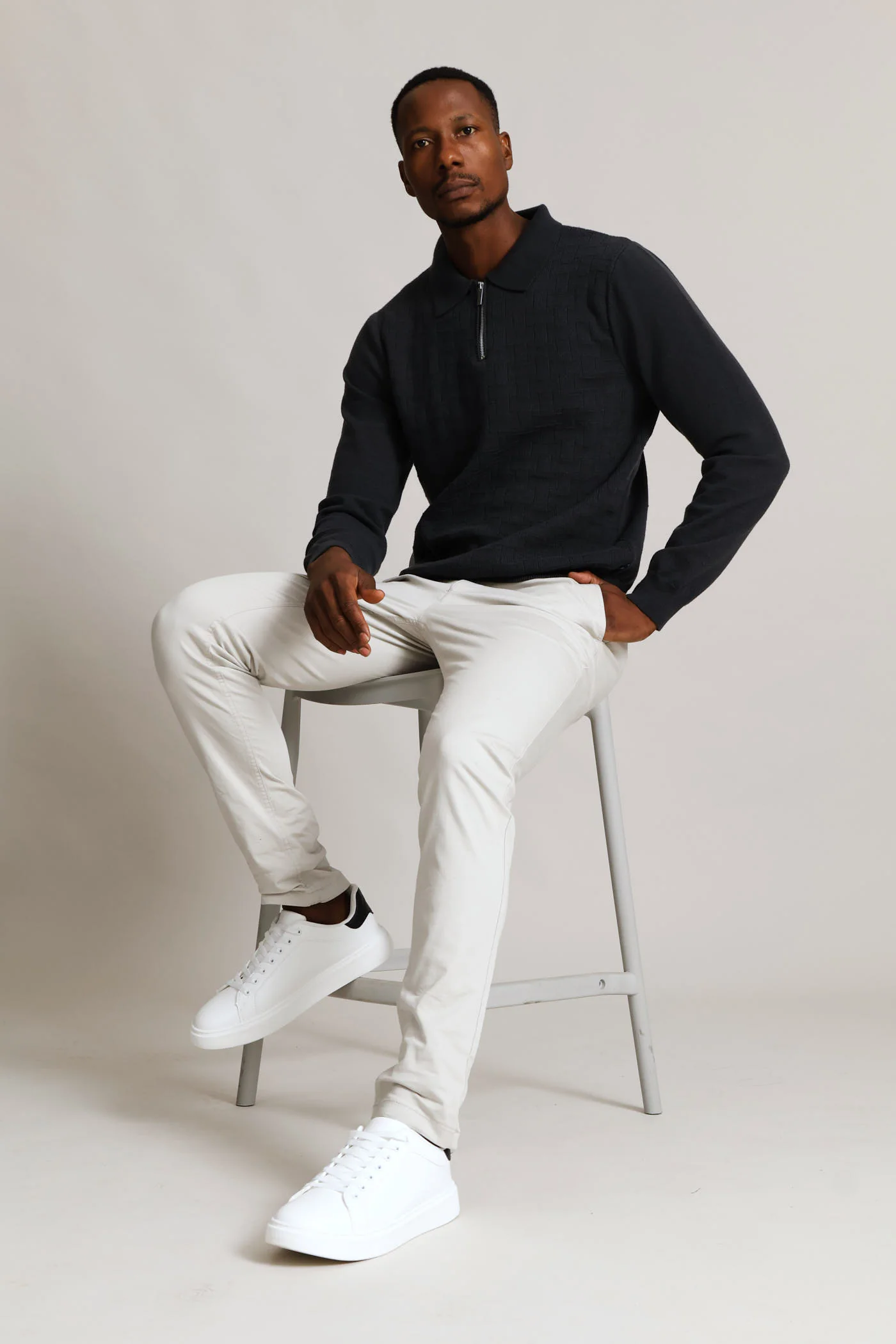 Gunmetal Pave Fine Guage Zip Polo Knitwear - Image 5