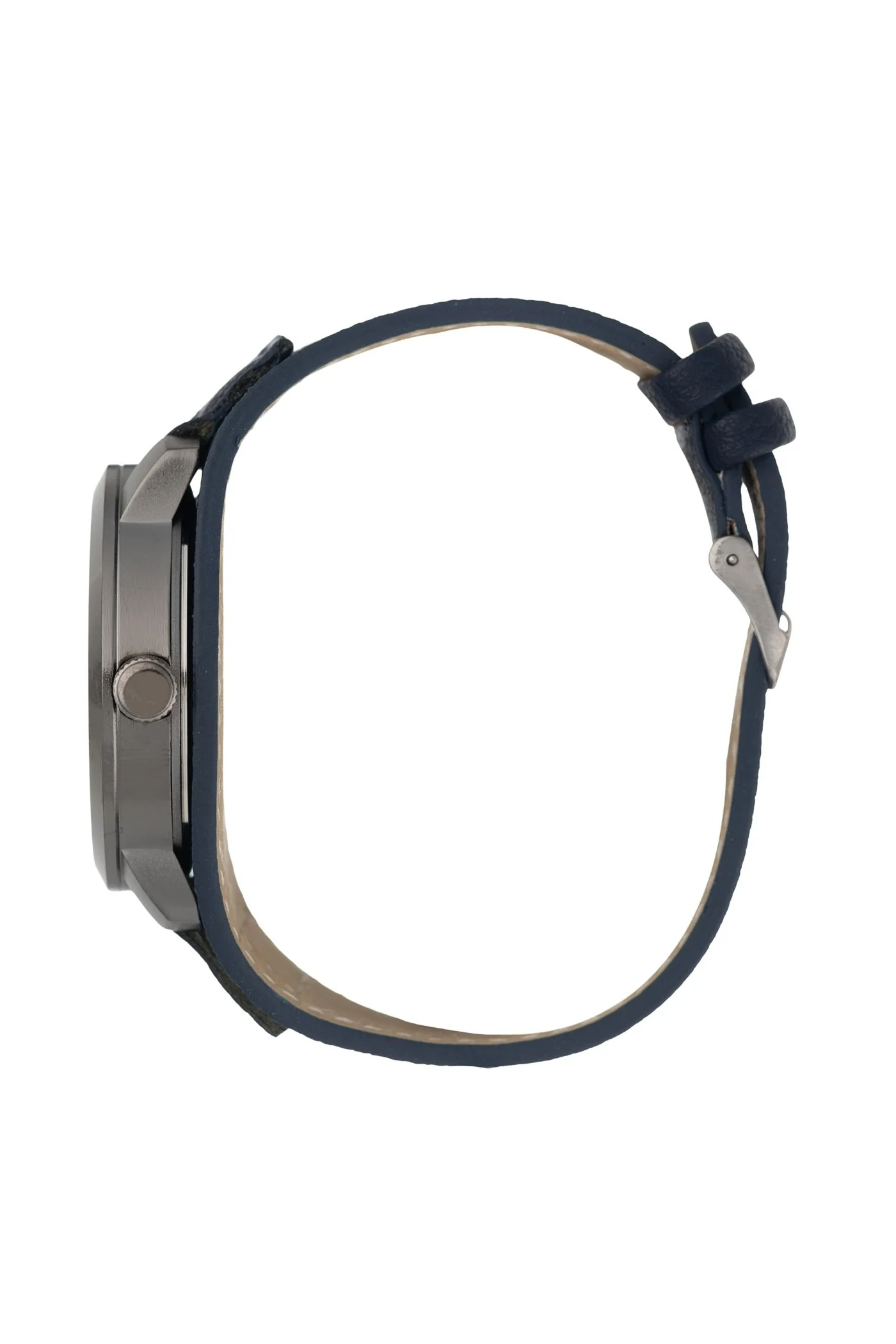 Gunmetal Round Case & Navy Leather Strap Analogue Watch - Image 3