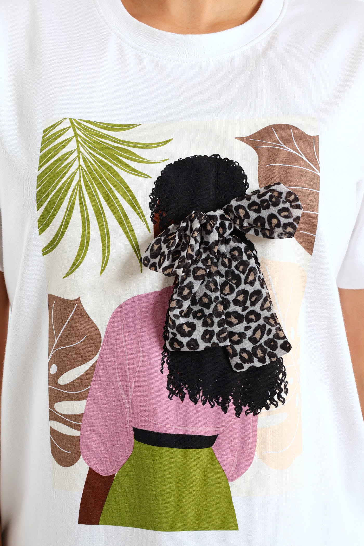 Hair Bow Lady Potrait Rib Neck Boxy Tee - White - Image 2