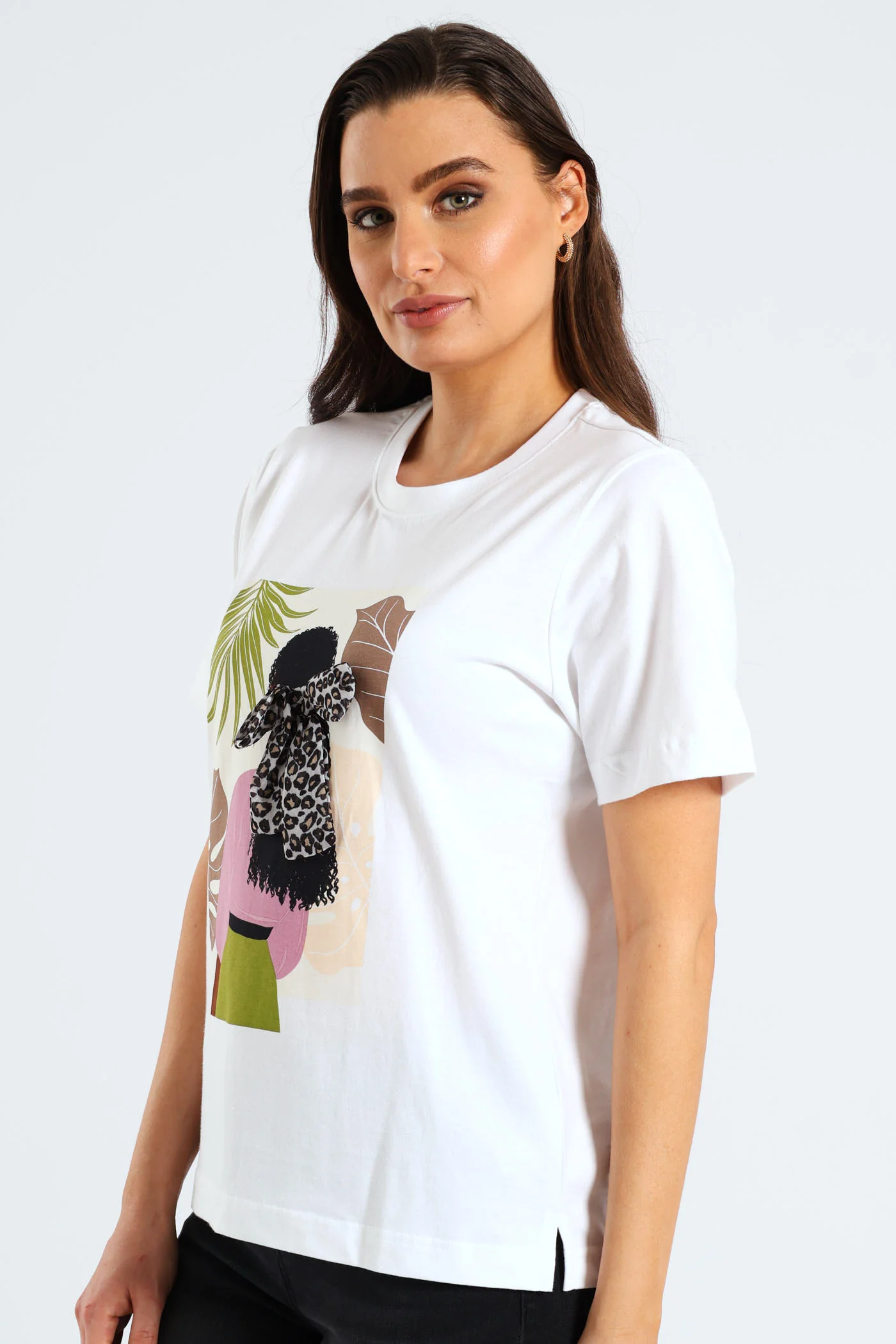 Hair Bow Lady Potrait Rib Neck Boxy Tee - White - Image 3