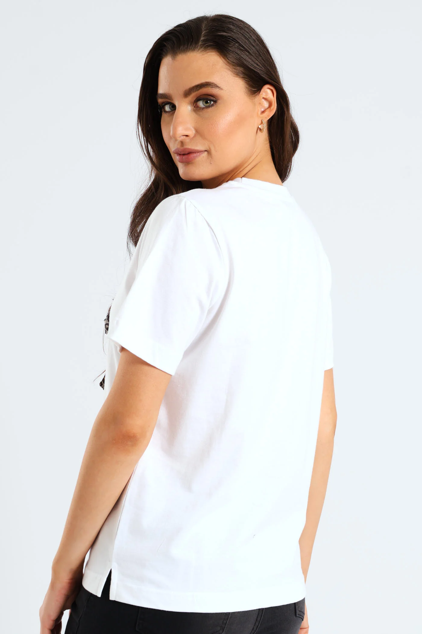 Hair Bow Lady Potrait Rib Neck Boxy Tee - White - Image 5