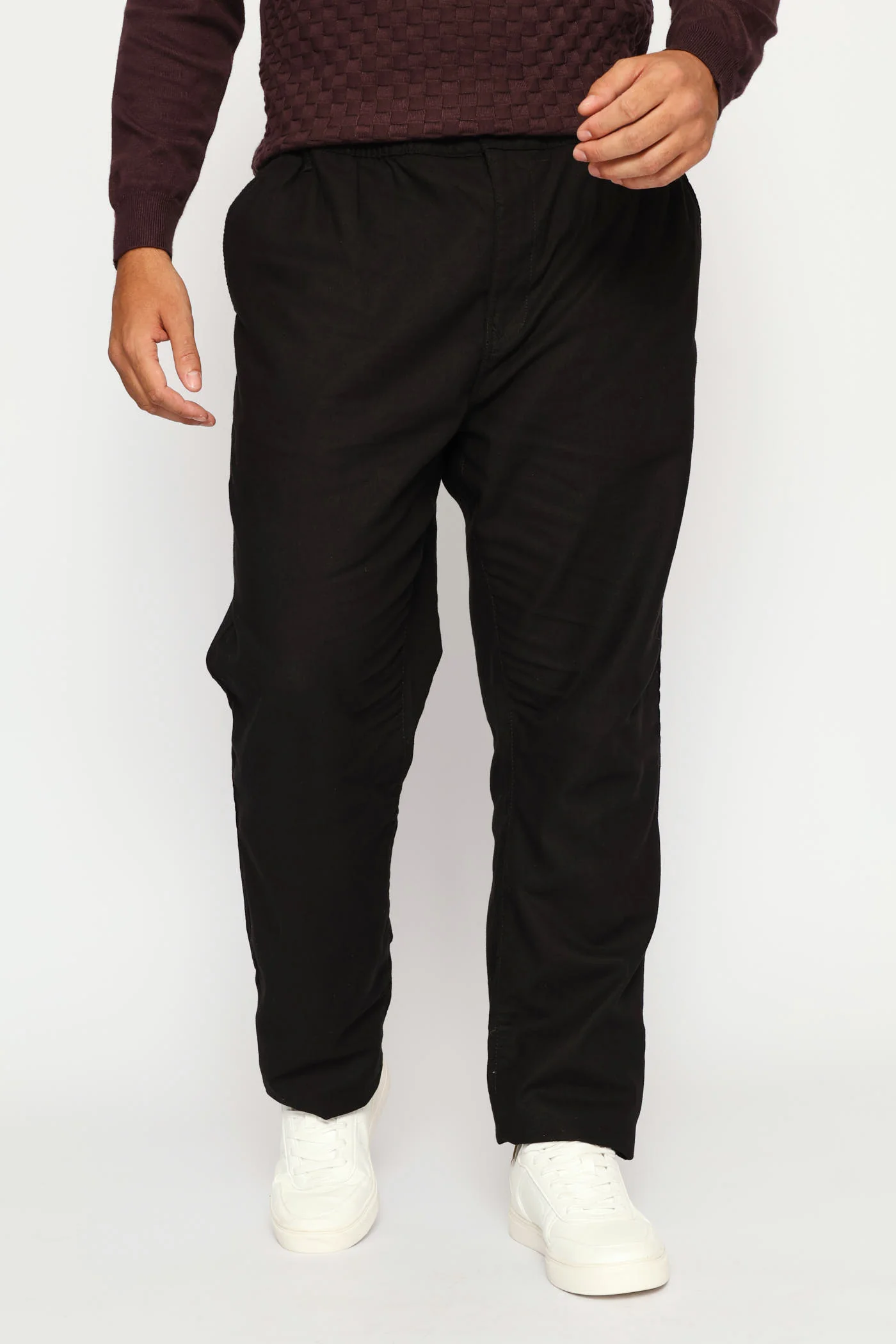 Half Elasticated Linen Look Trouser - Black - Image 4