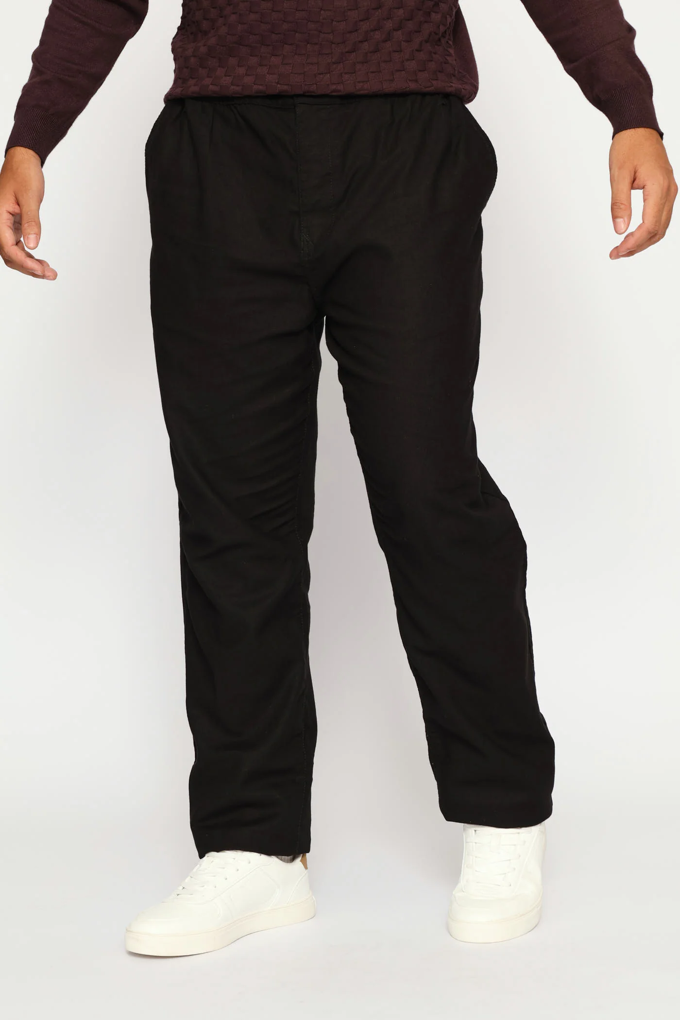 Half Elasticated Linen Look Trouser - Black - Image 5