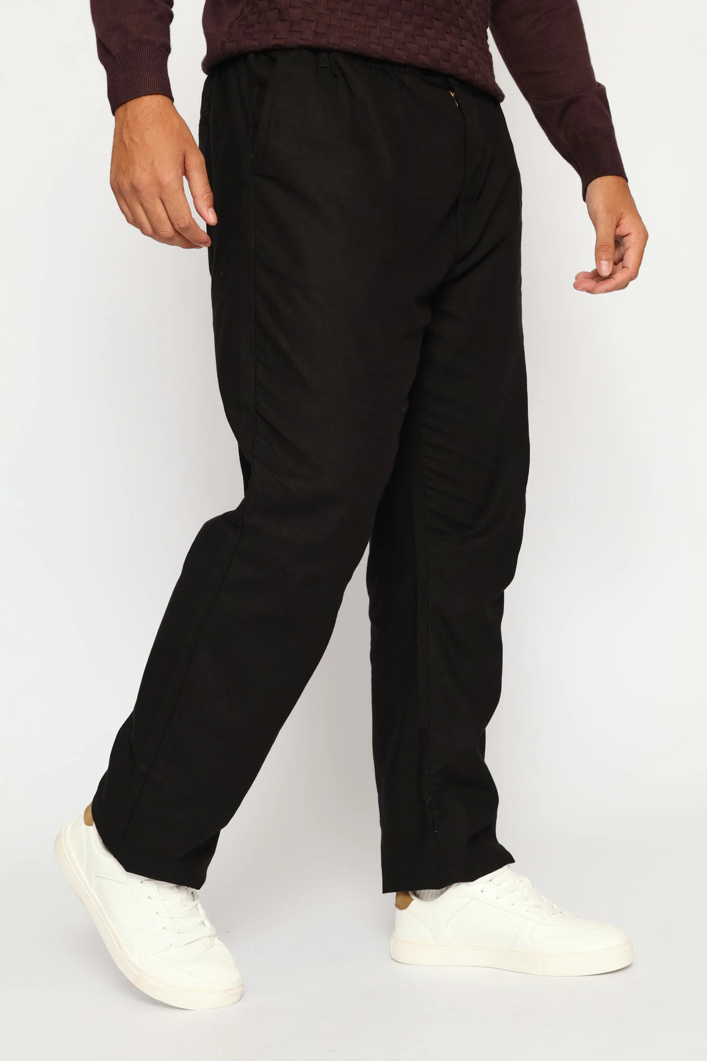Half Elasticated Linen Look Trouser - Black - Image 6