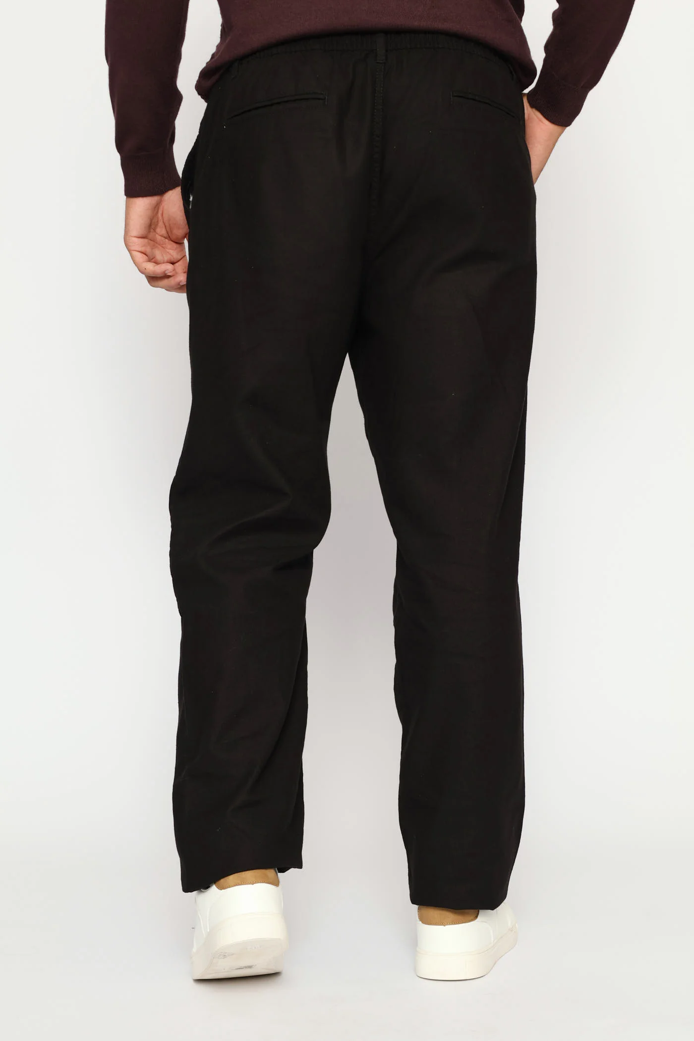 Half Elasticated Linen Look Trouser - Black - Image 7