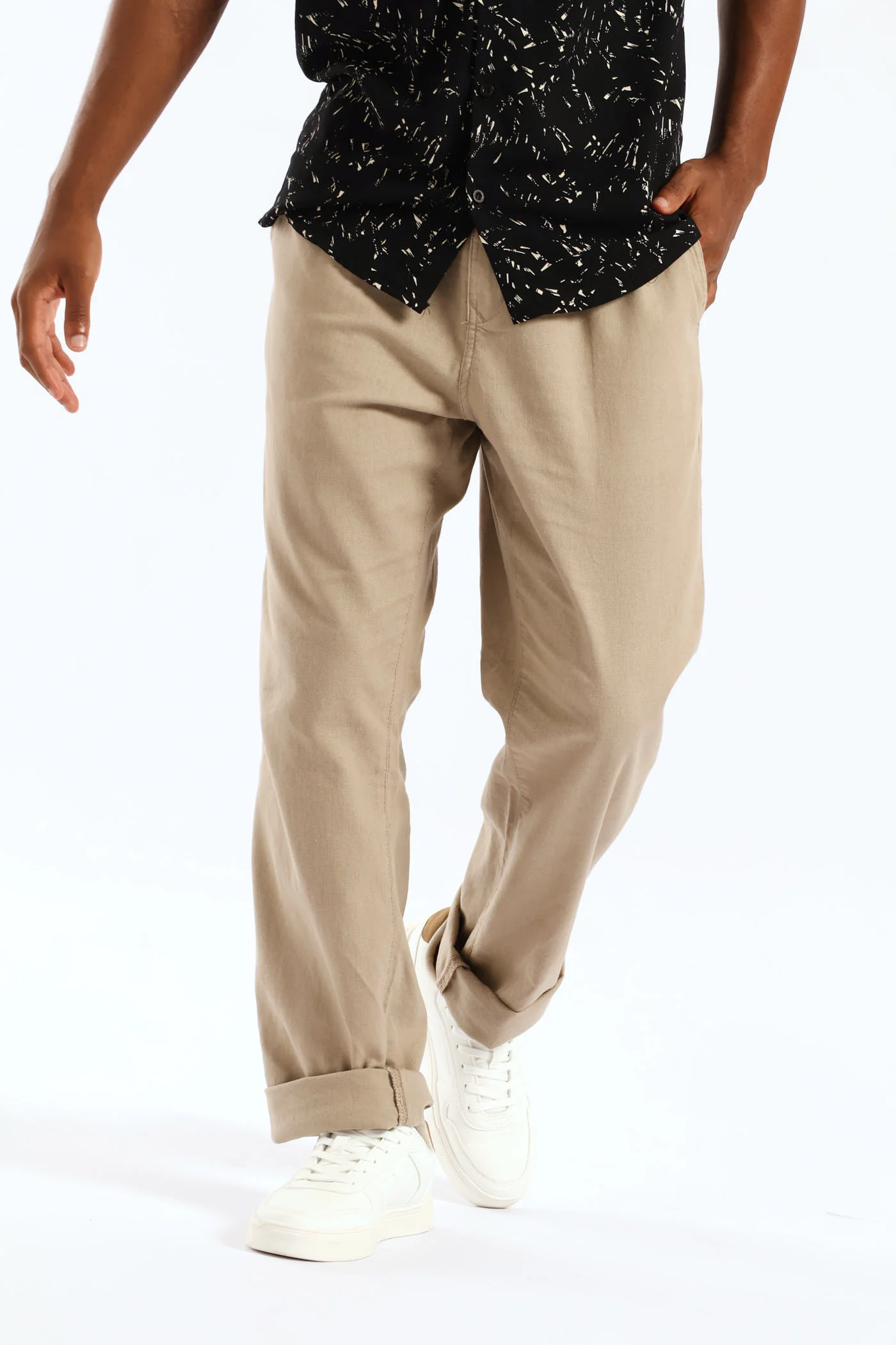 Half Elasticated Linen Look Trouser - Stone - Image 2