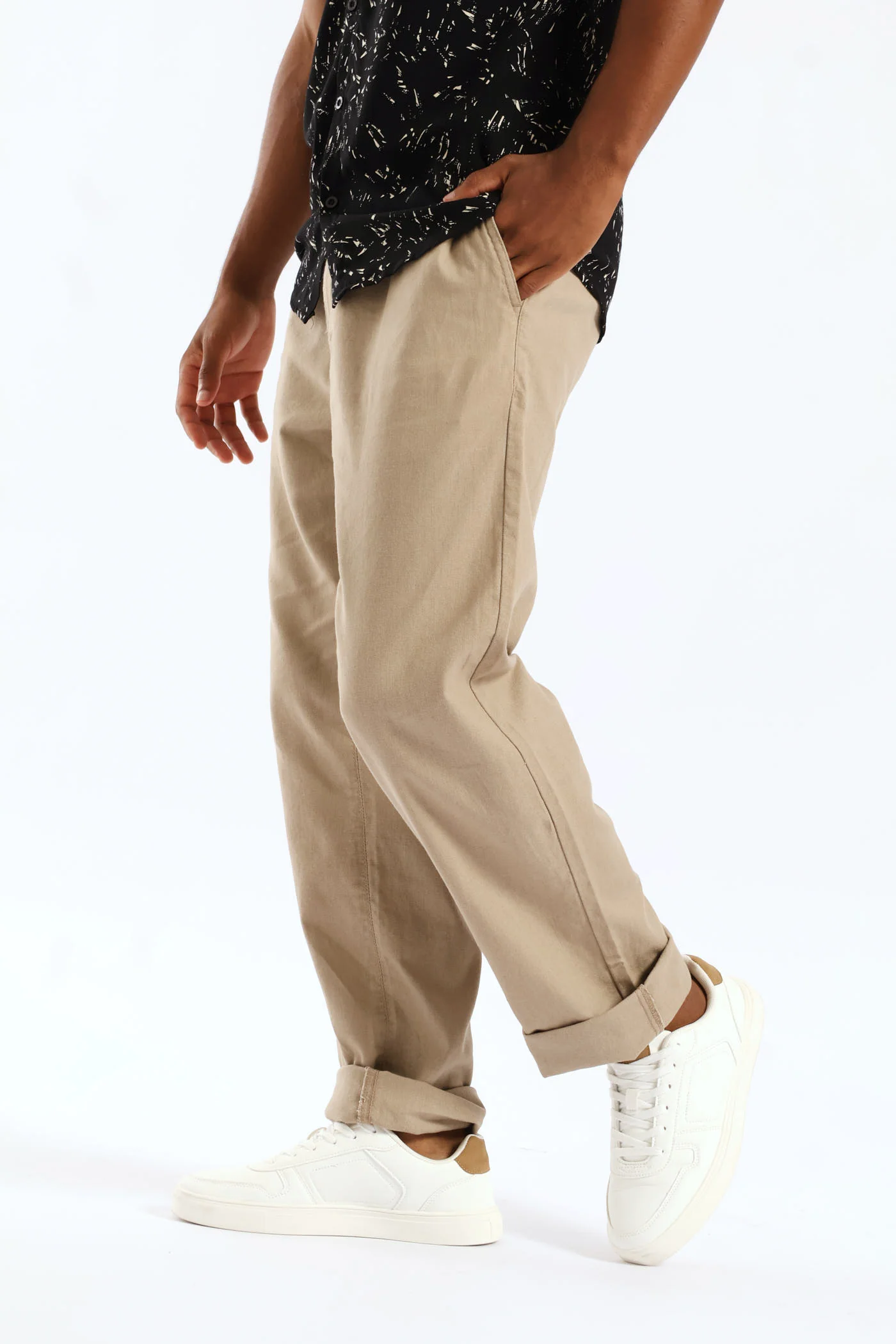 Half Elasticated Linen Look Trouser - Stone - Image 3