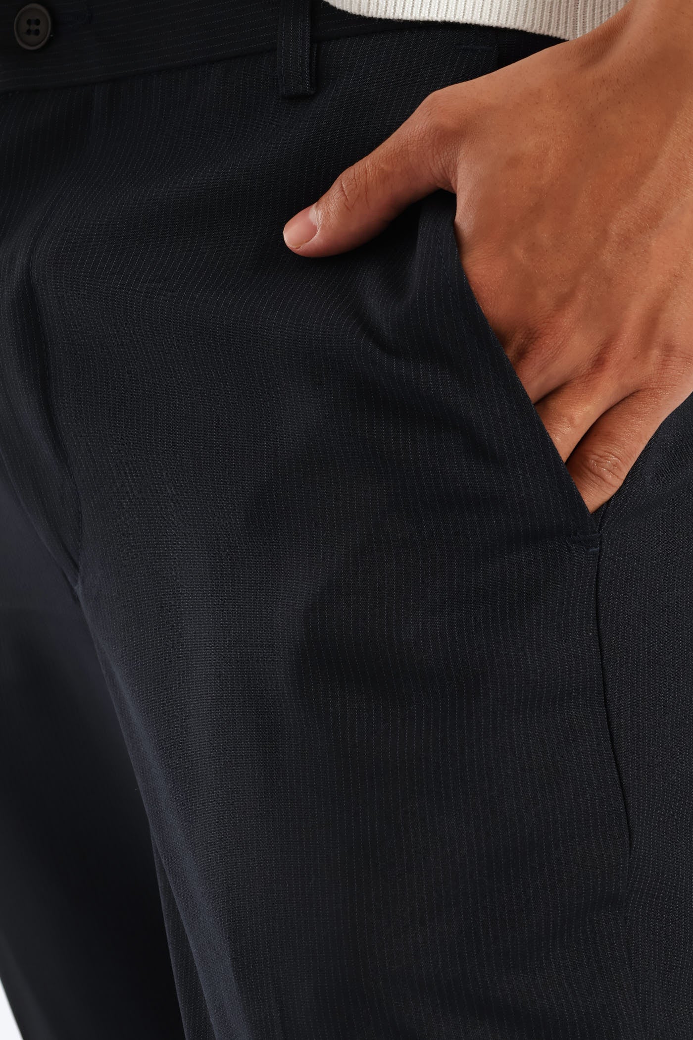 Half Elasticated Pin Stripe Slim Trouser - Black - Image 2