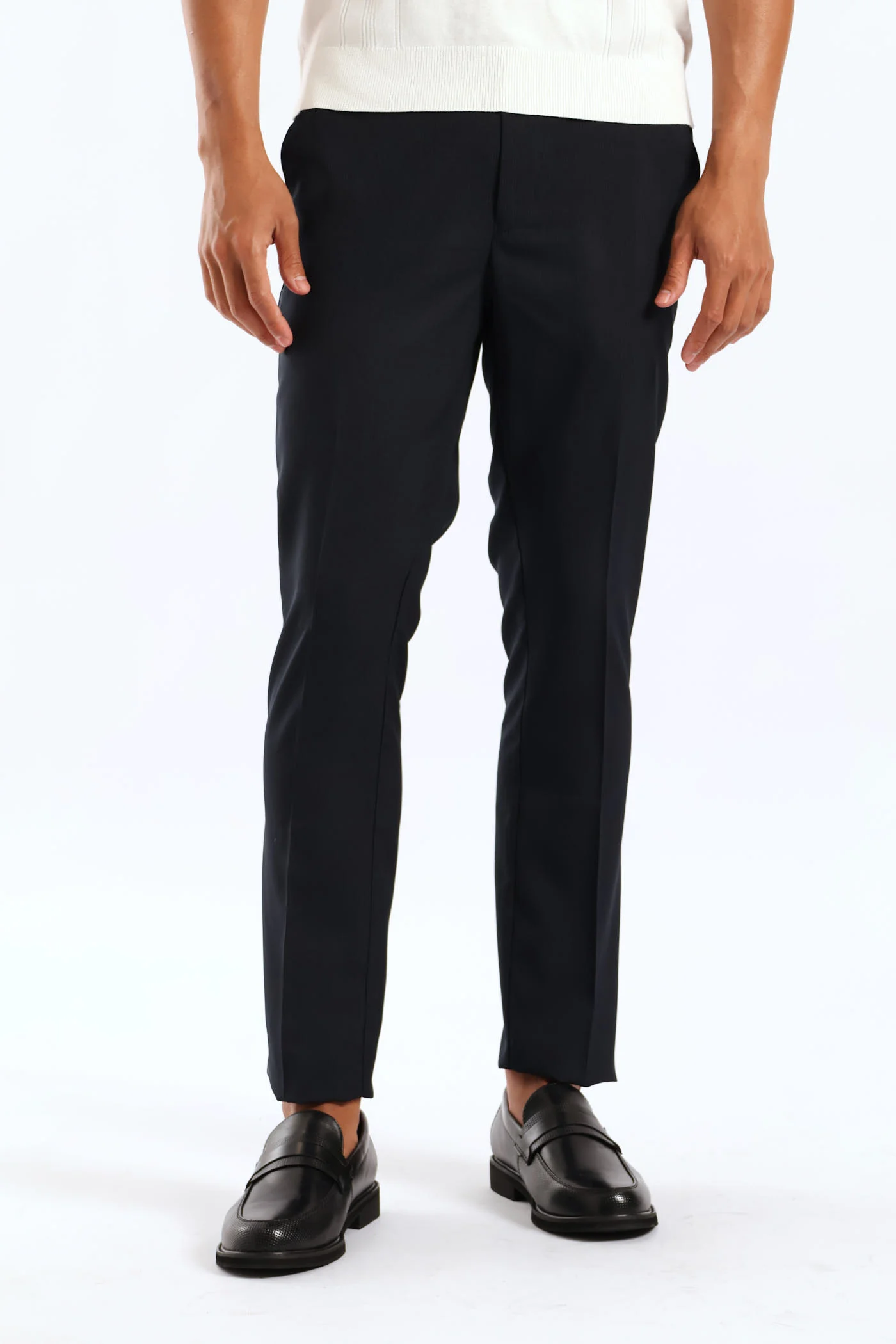 Half Elasticated Pin Stripe Slim Trouser - Black - Image 3