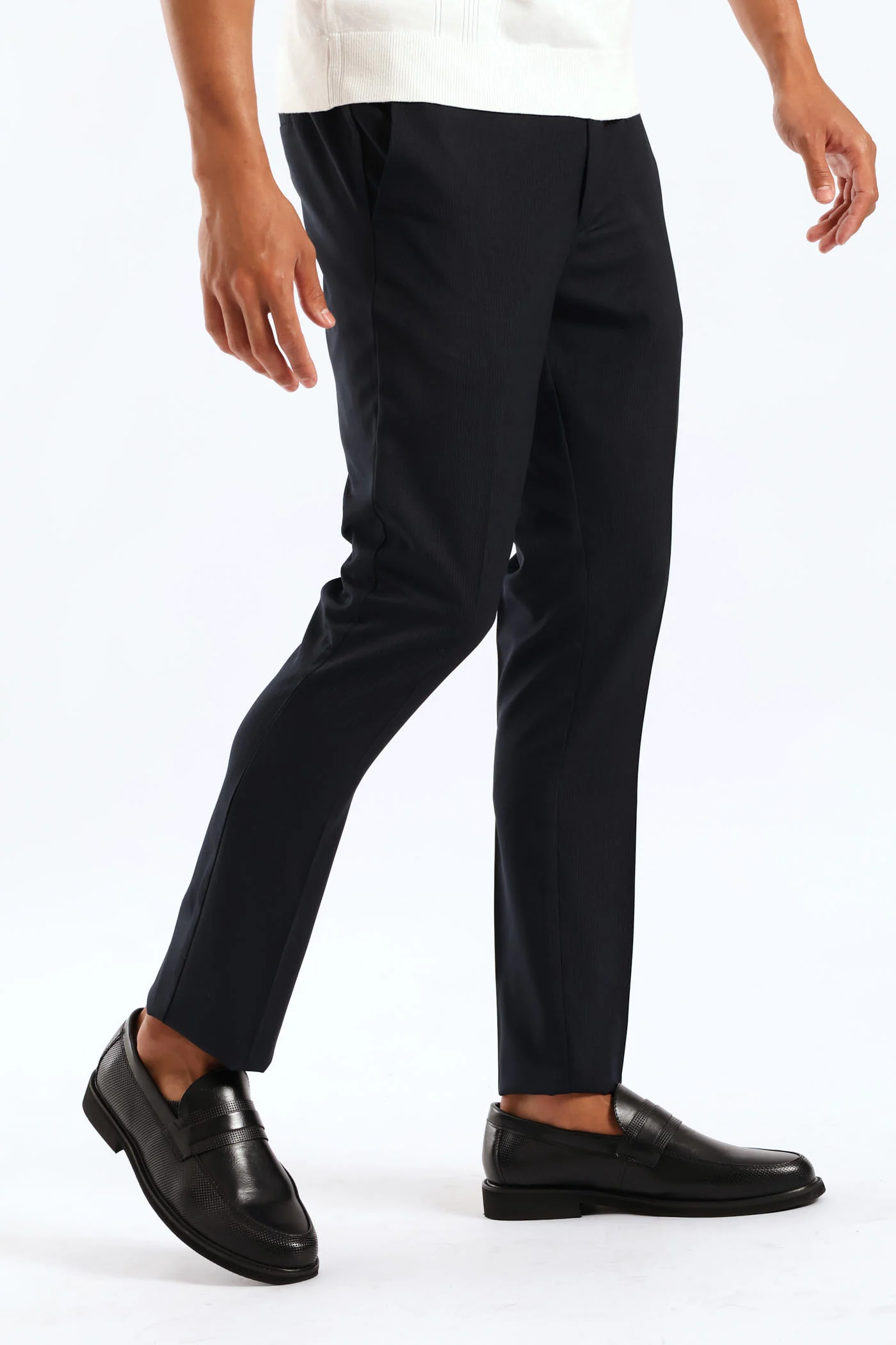 Half Elasticated Pin Stripe Slim Trouser - Black - Image 4