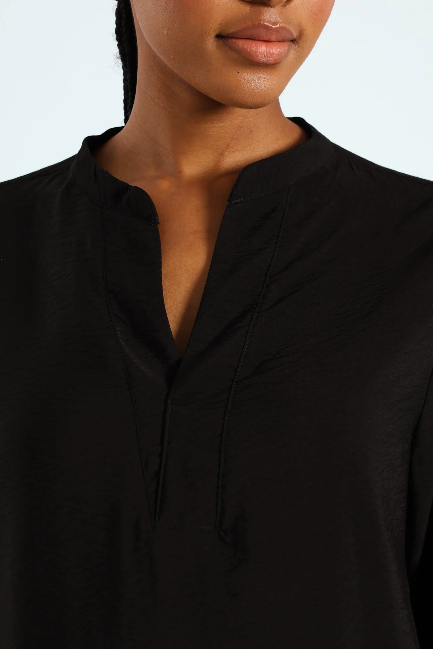 Half Placket Popover Blouse - Black - Image 4