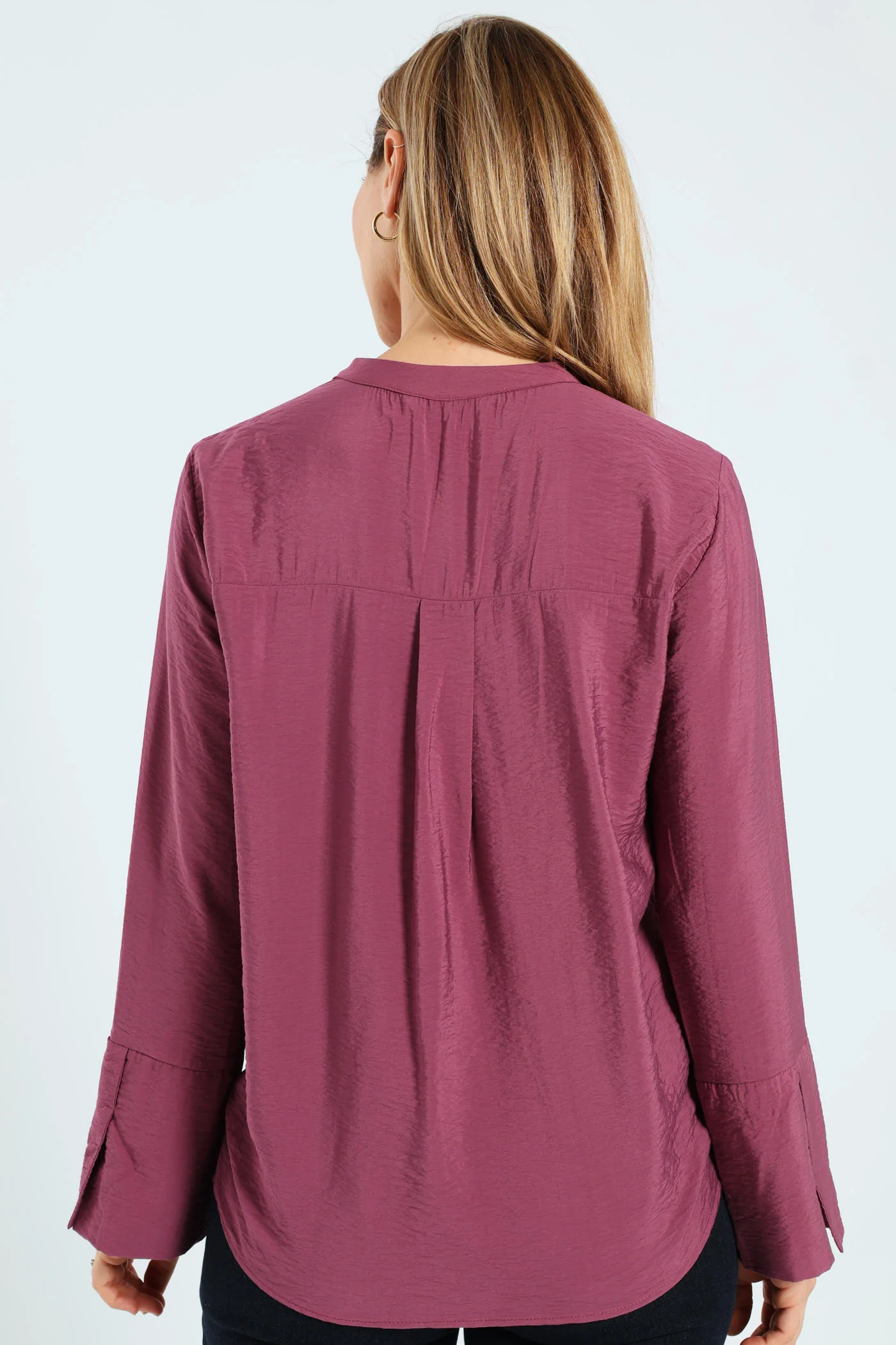 Half Placket Popover Blouse - Grape - Image 4