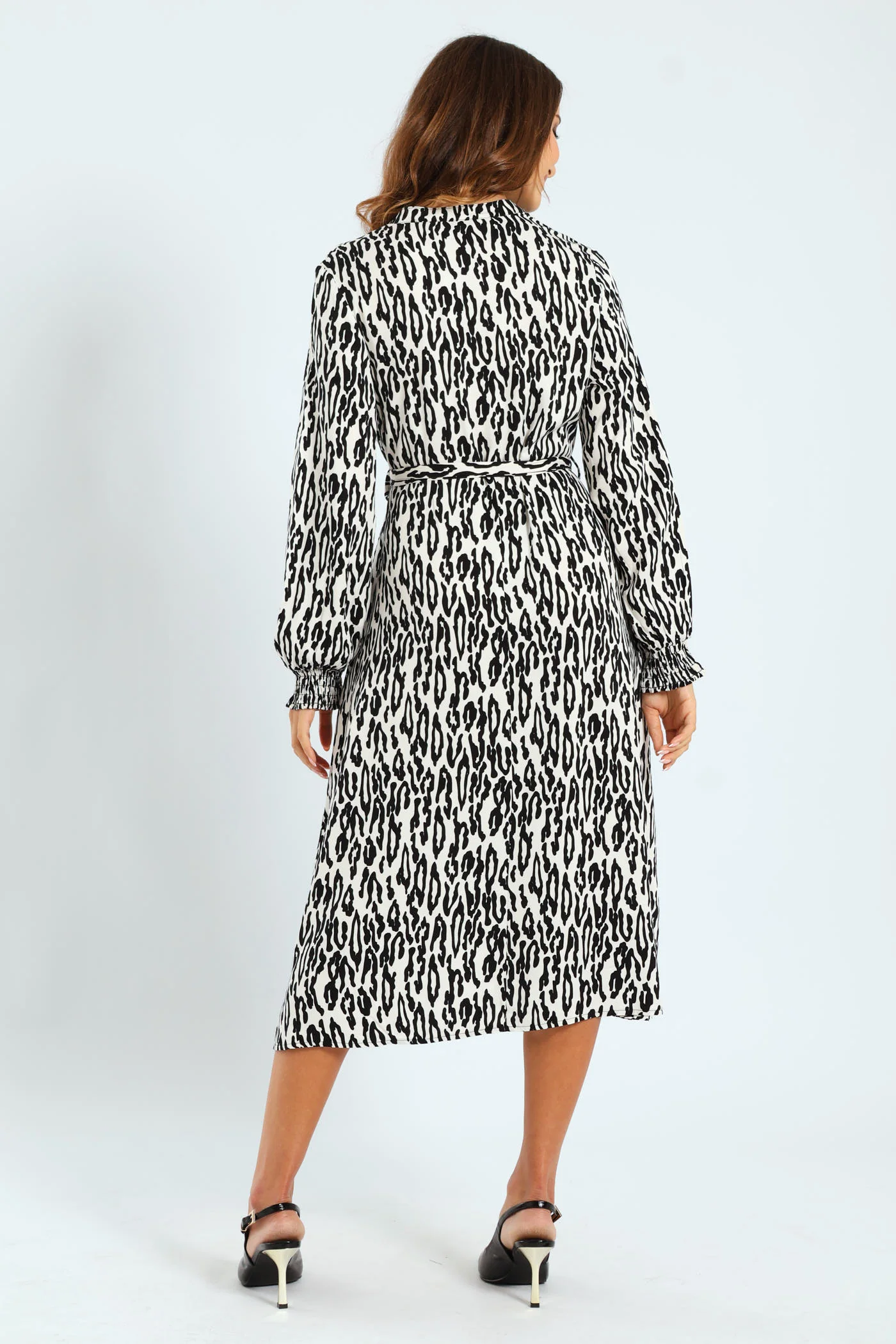 Half Placket Shirred Cuff Tiered Maxi Shirt Dress - Image 3