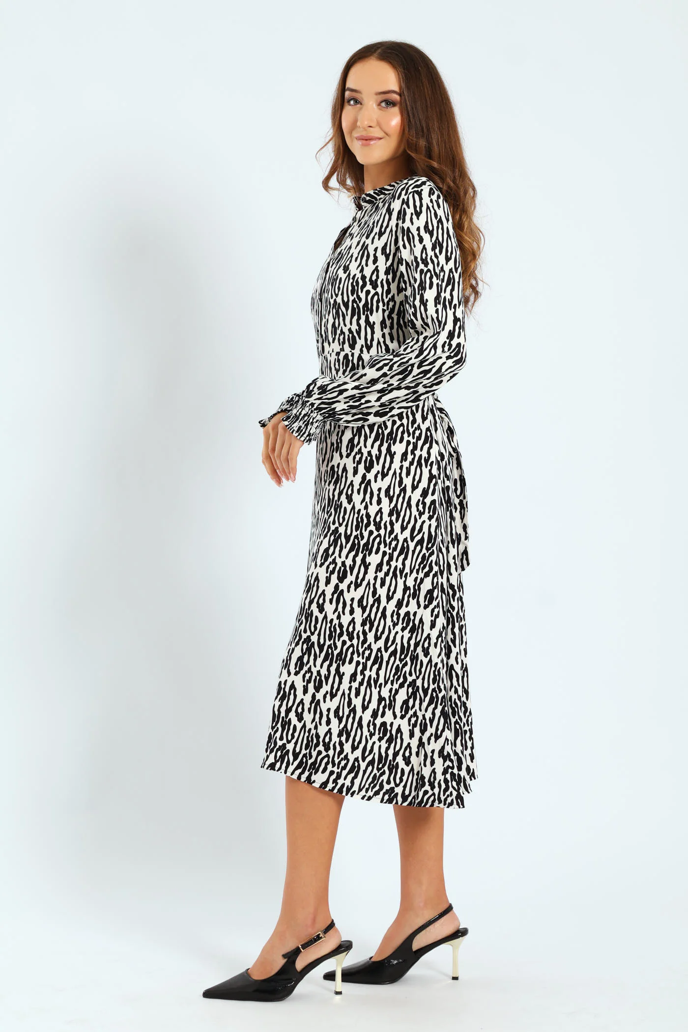 Half Placket Shirred Cuff Tiered Maxi Shirt Dress - Image 4