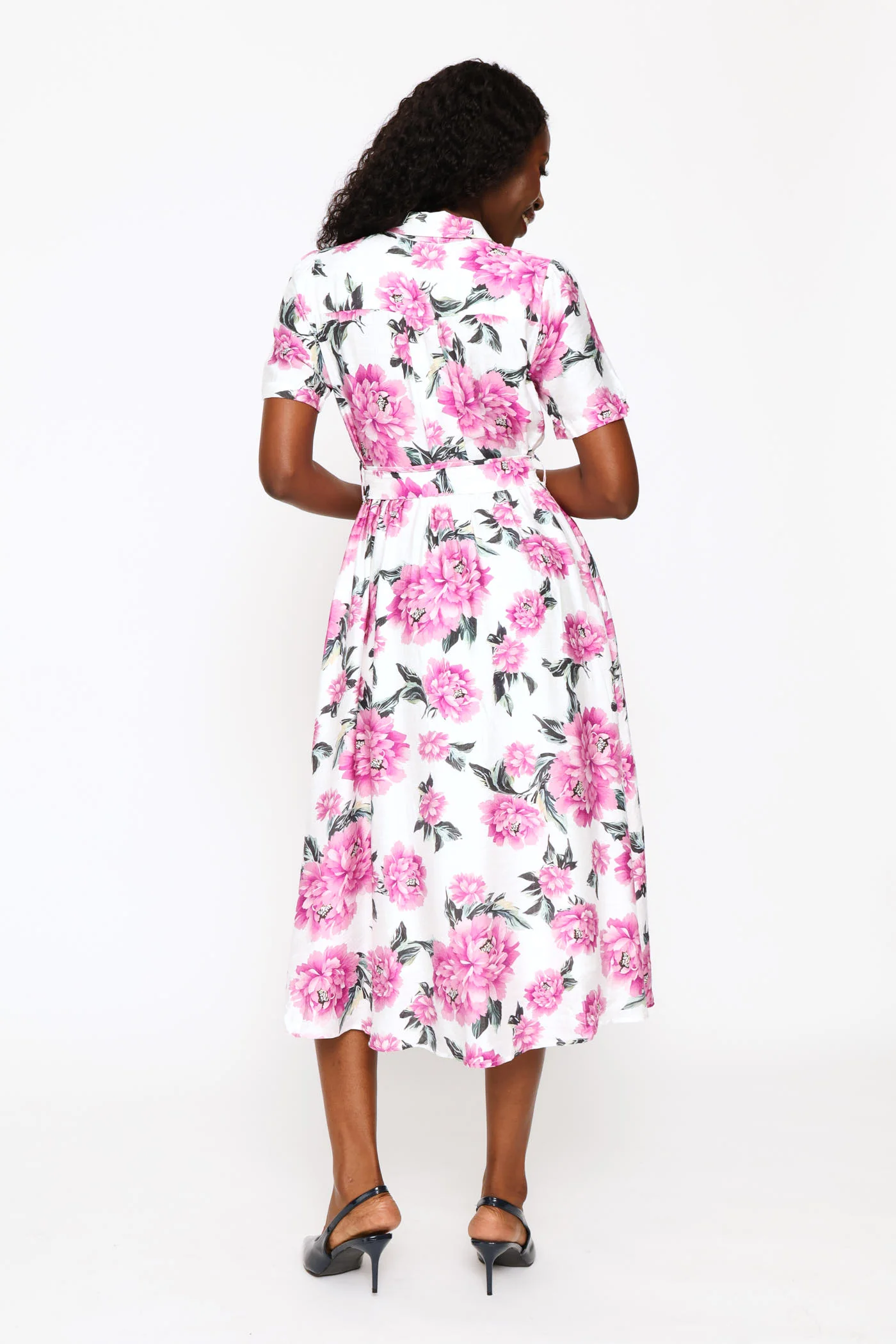 Half Sleeve Button Through Maxi Floral Dress - Pink - Image 3