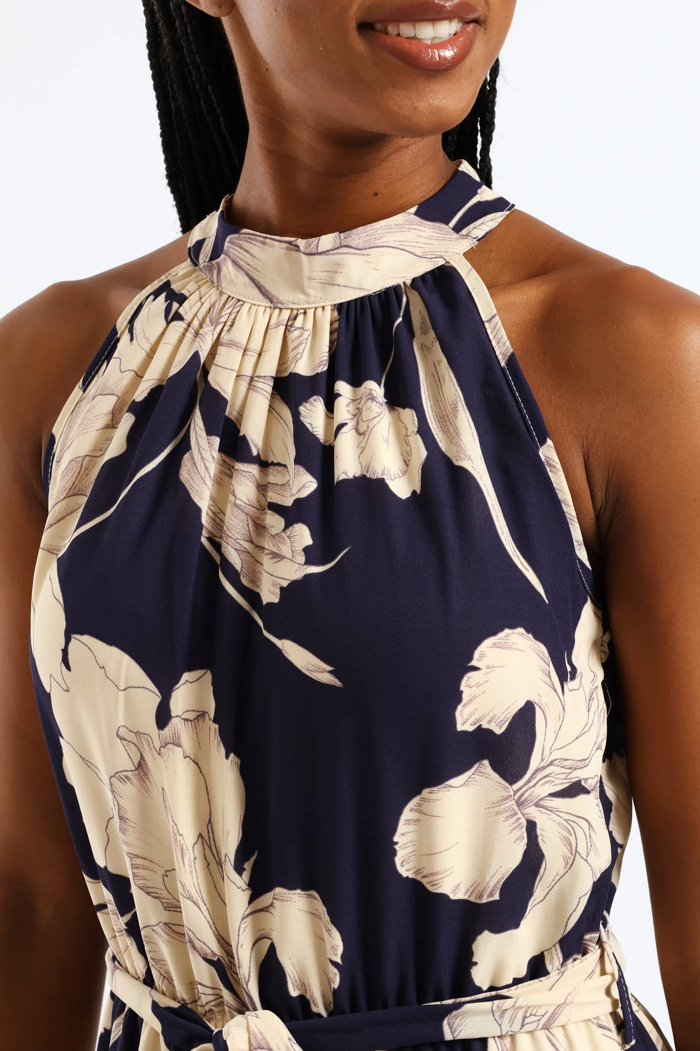 Halter Neck Tiered Maxi Dress - Navy - Image 2