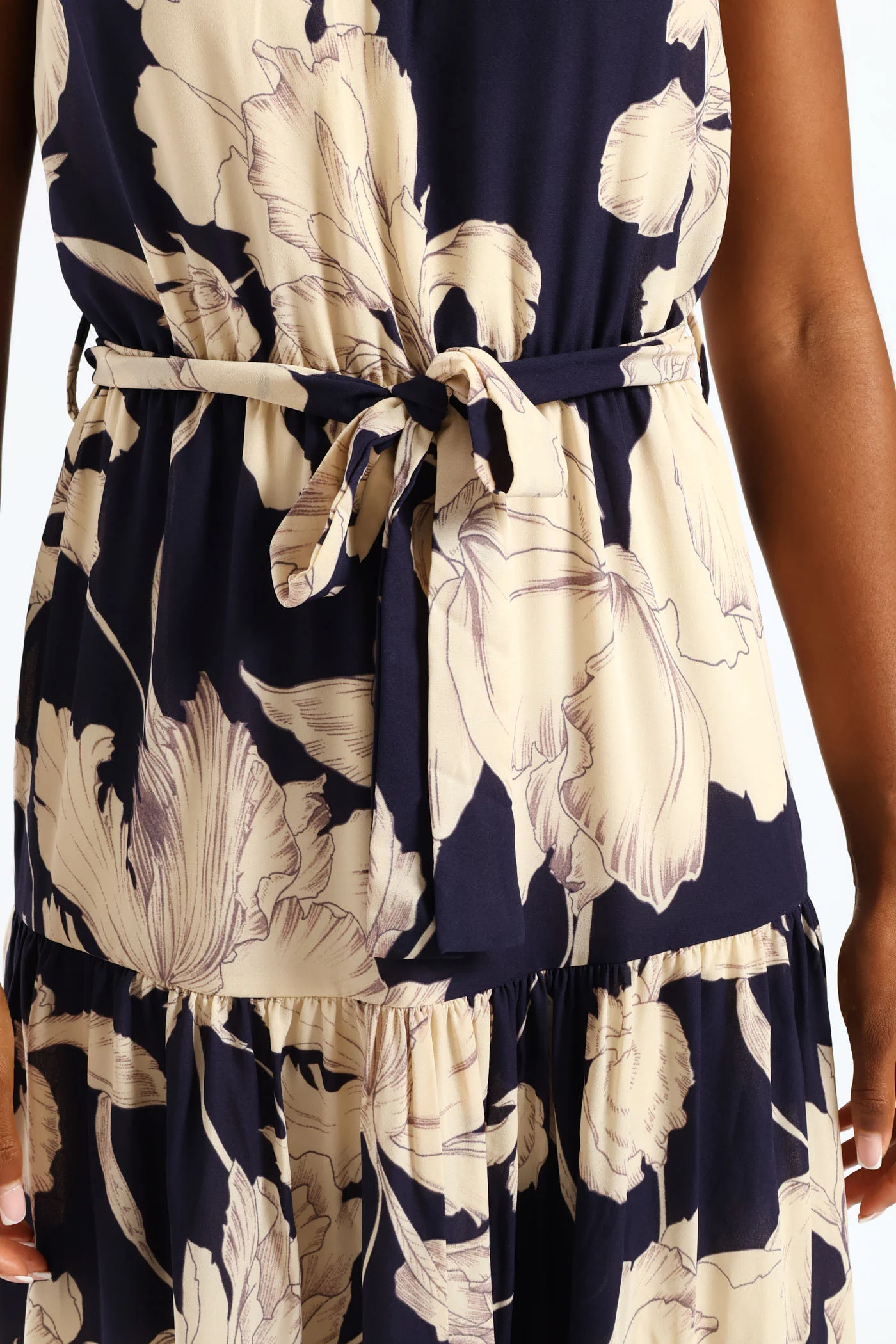 Halter Neck Tiered Maxi Dress - Navy - Image 3