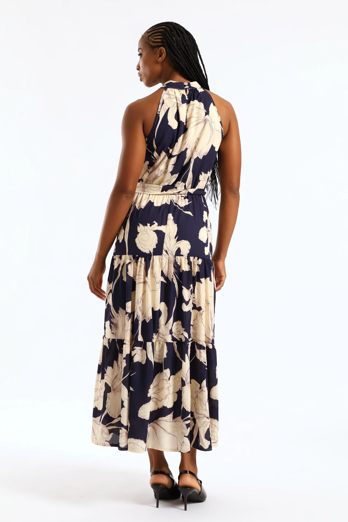 Halter Neck Tiered Maxi Dress - Navy - Image 4