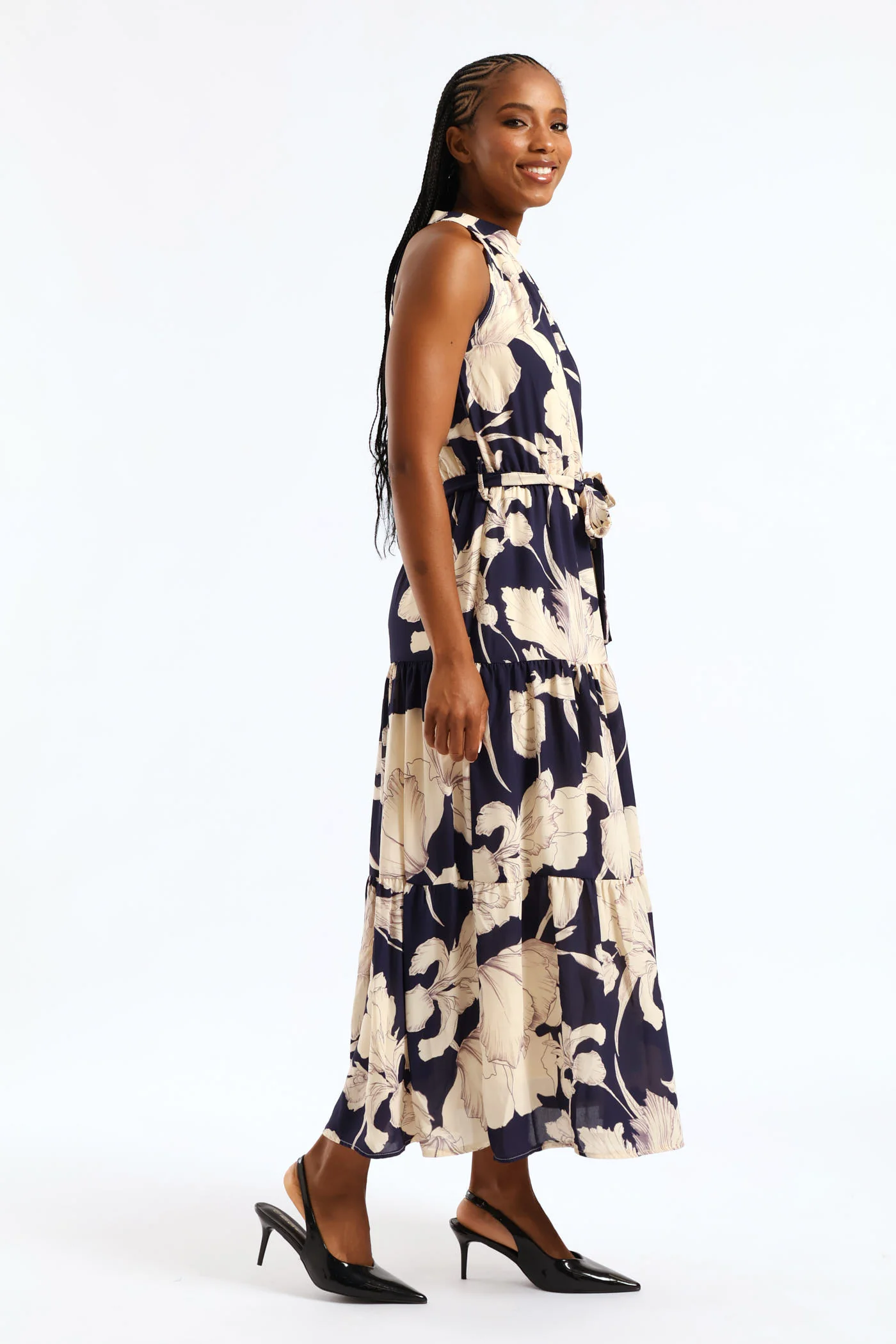 Halter Neck Tiered Maxi Dress - Navy - Image 5