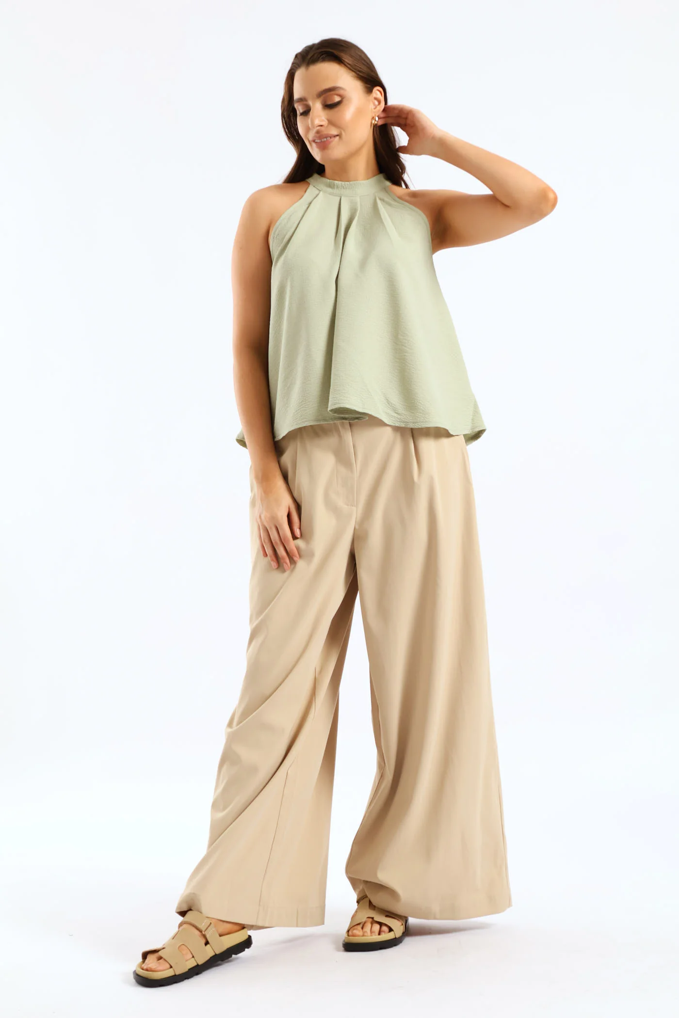 Halter Tie-Back Hilo Textured Swing Cami - Sage - Image 6