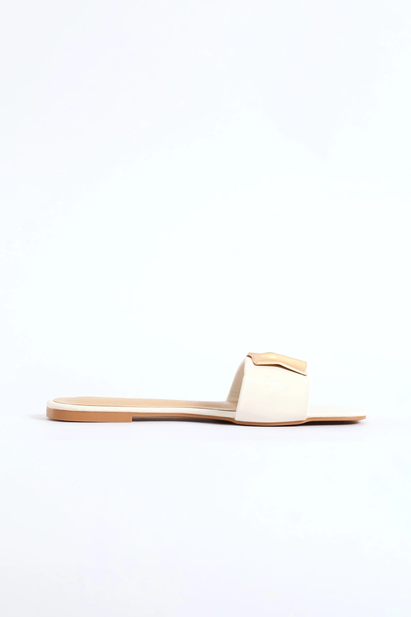 Hammered Trim Single Band Sandal - Off White - Image 3