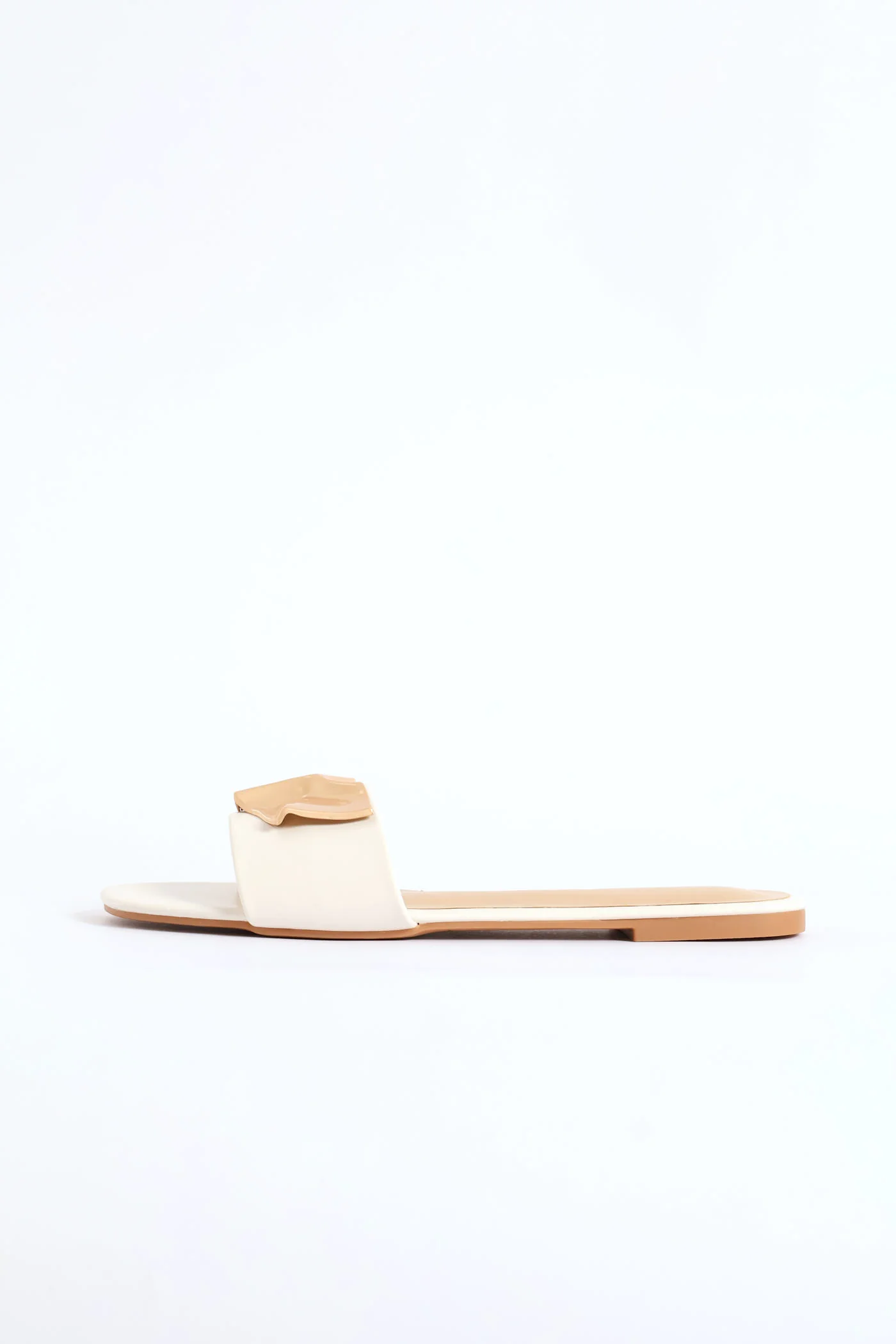 Hammered Trim Single Band Sandal - Off White - Image 4