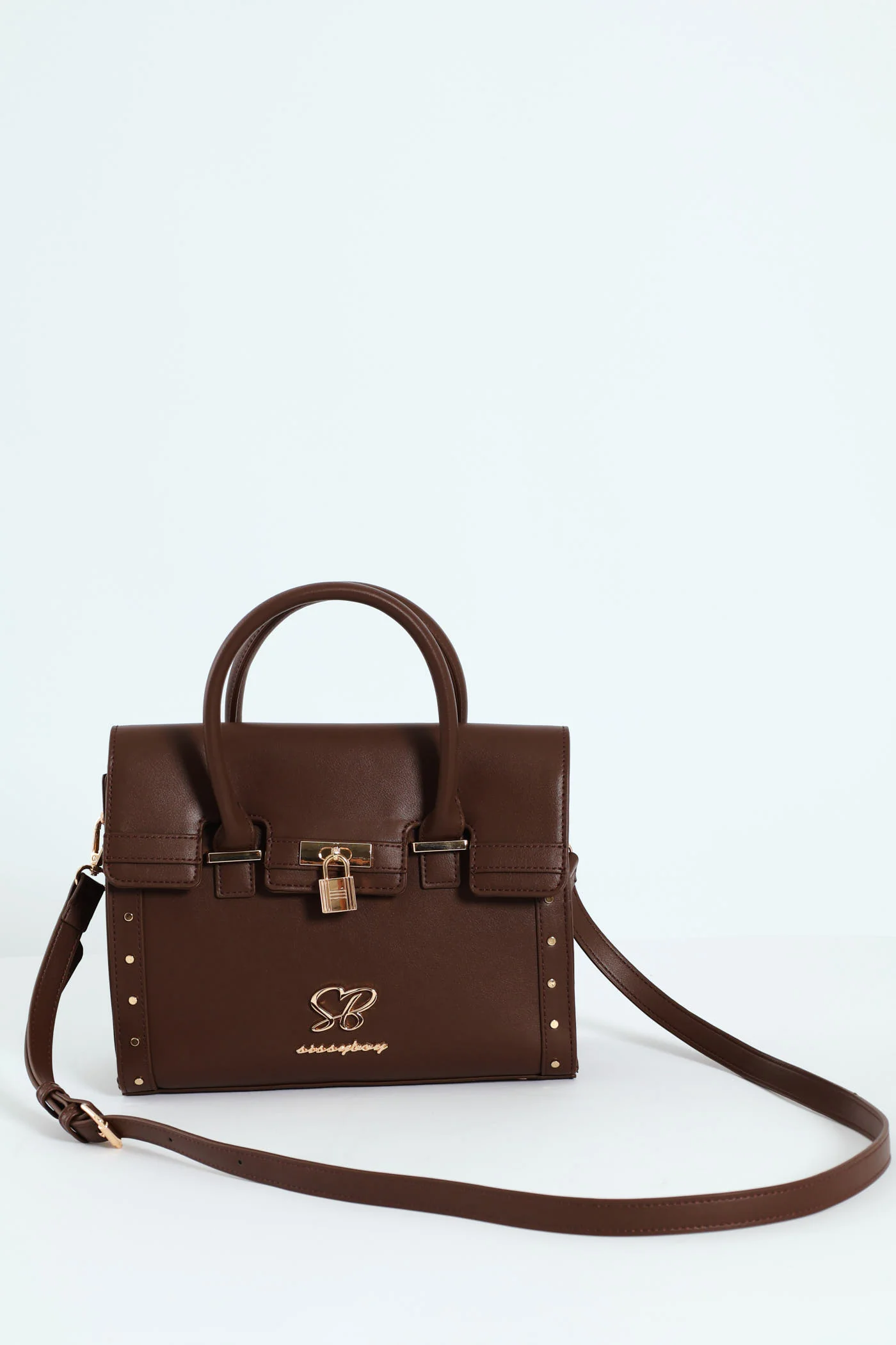 Handbag With Lock Detail - Chocolate - Image 2