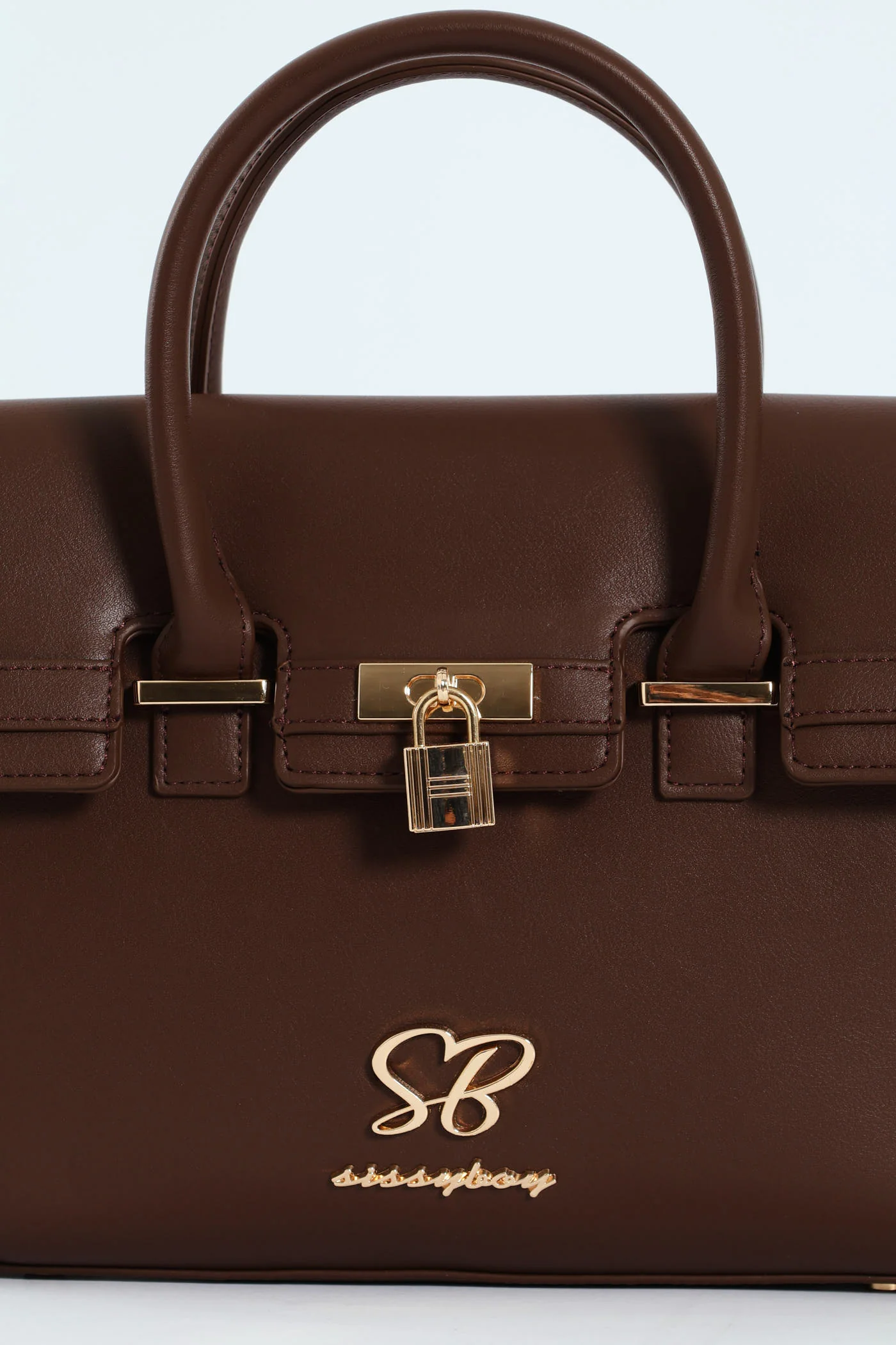 Handbag With Lock Detail - Chocolate - Image 3