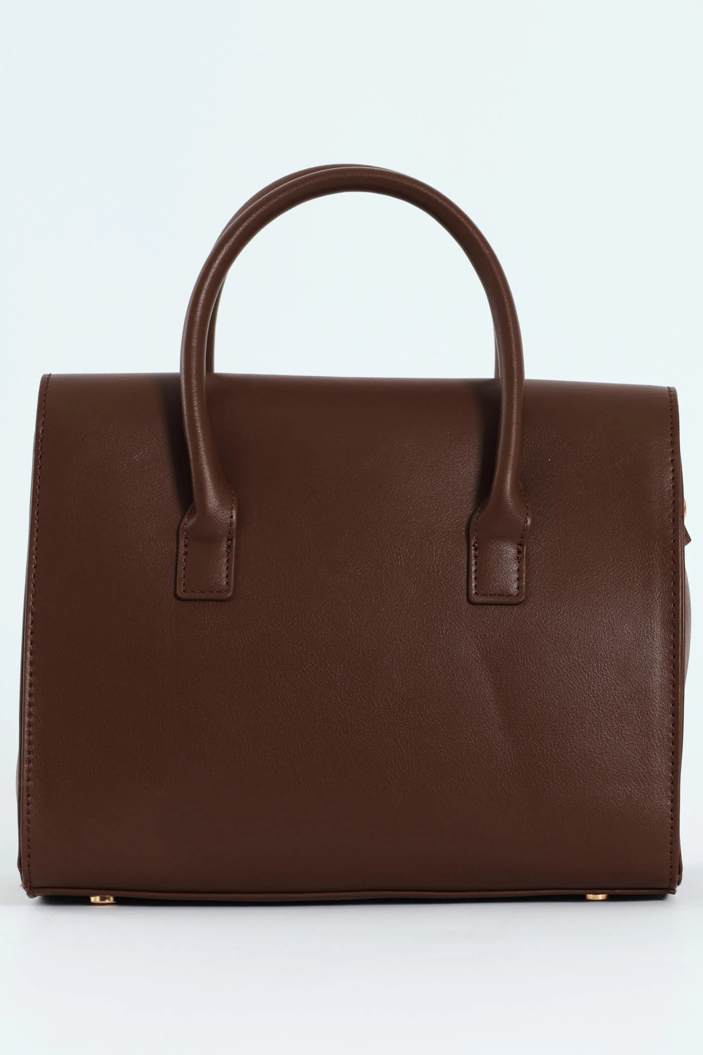Handbag With Lock Detail - Chocolate - Image 4