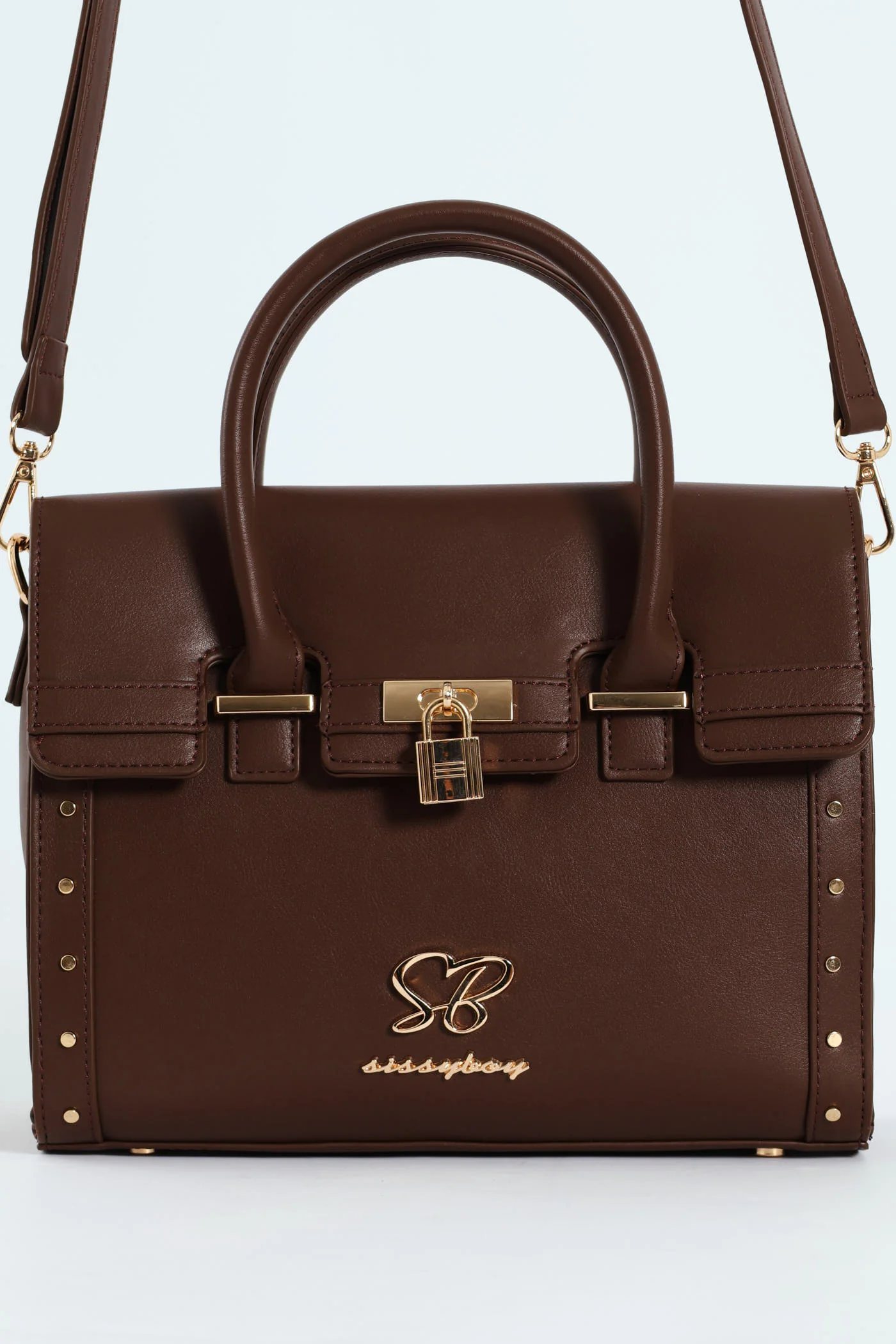 Handbag With Lock Detail - Chocolate - Image 5