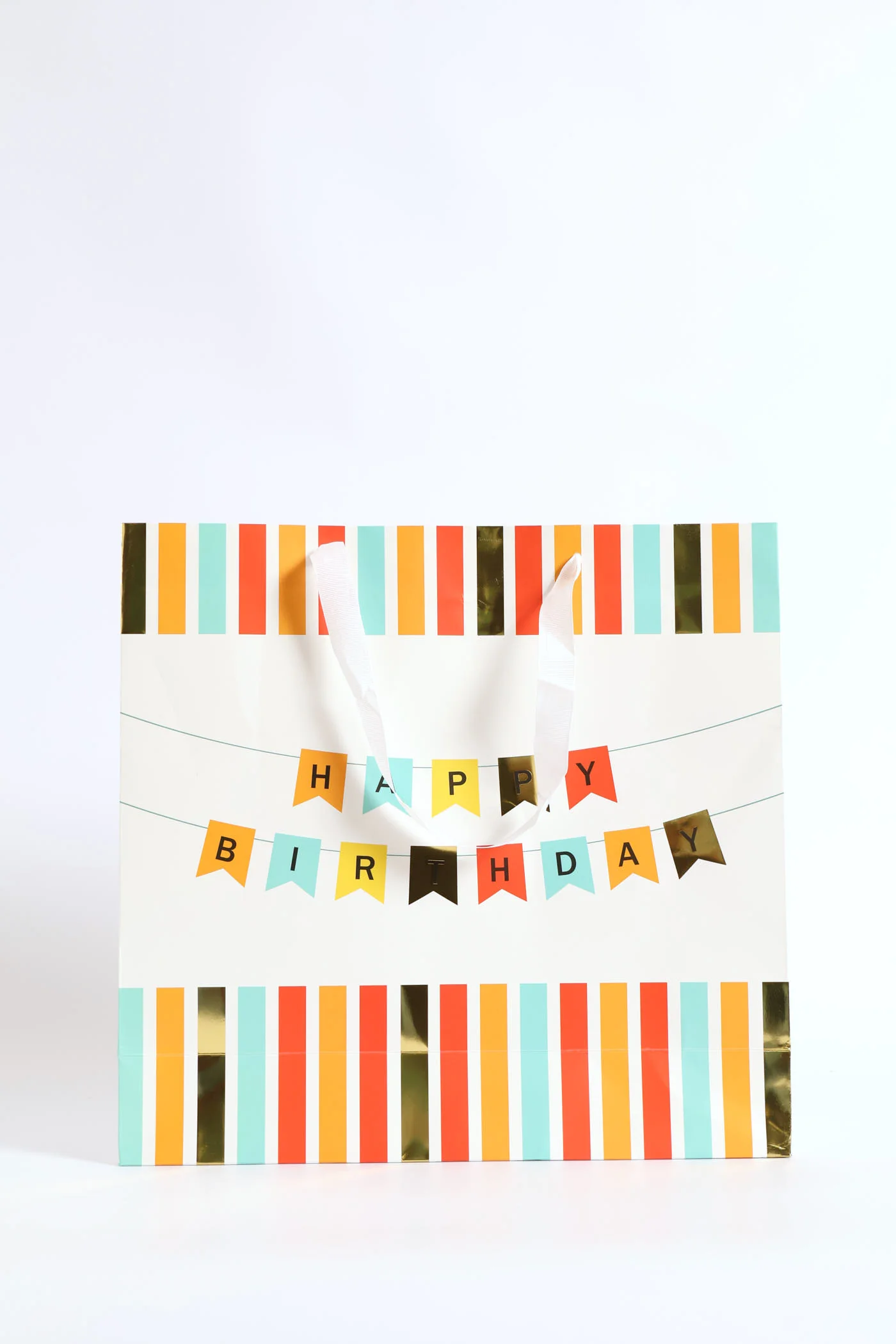 Medium Happy Birthday Banner Gift Bag - Orange - Image 3