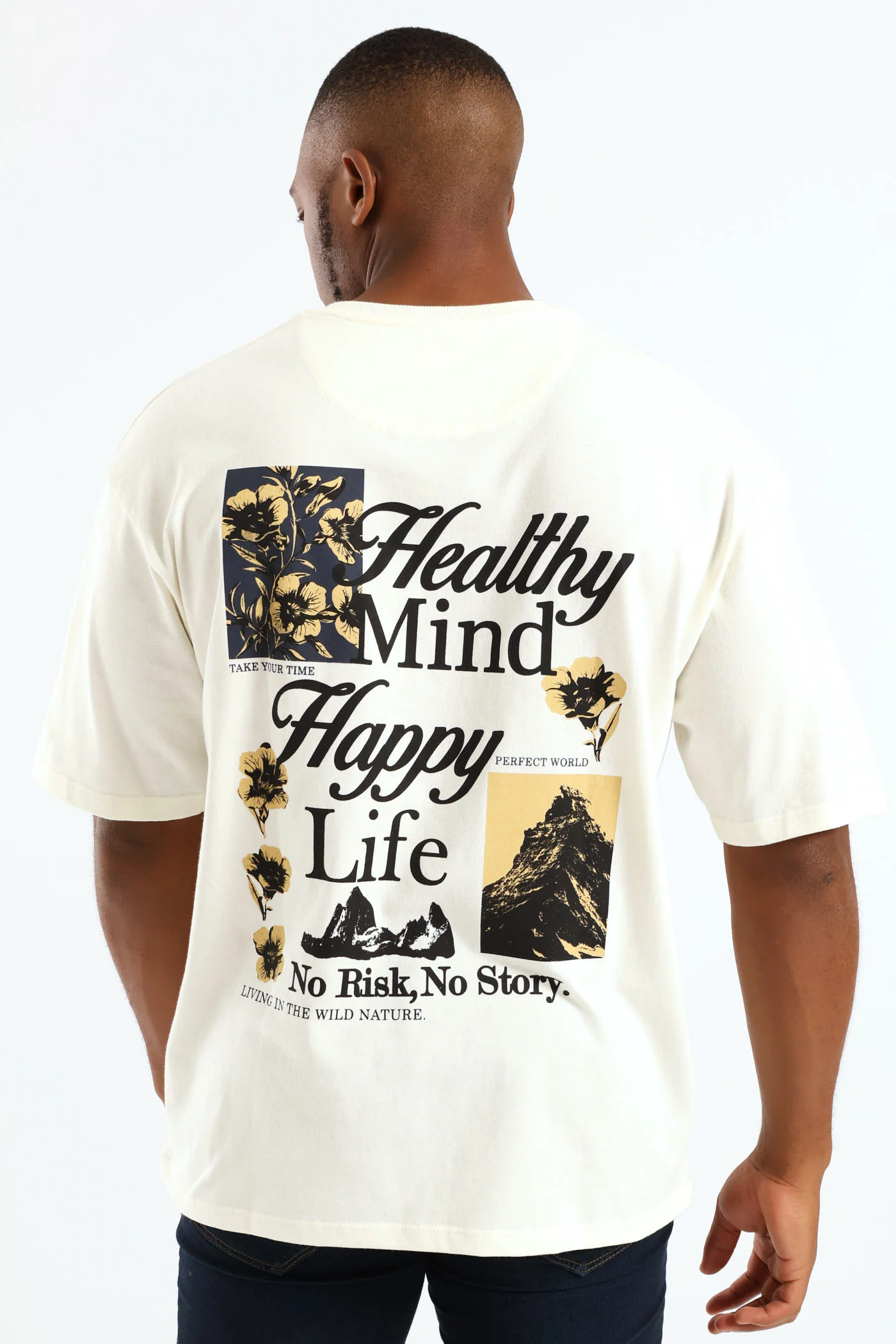 Happy Life Oversize Print Tee - Ecru - Image 2