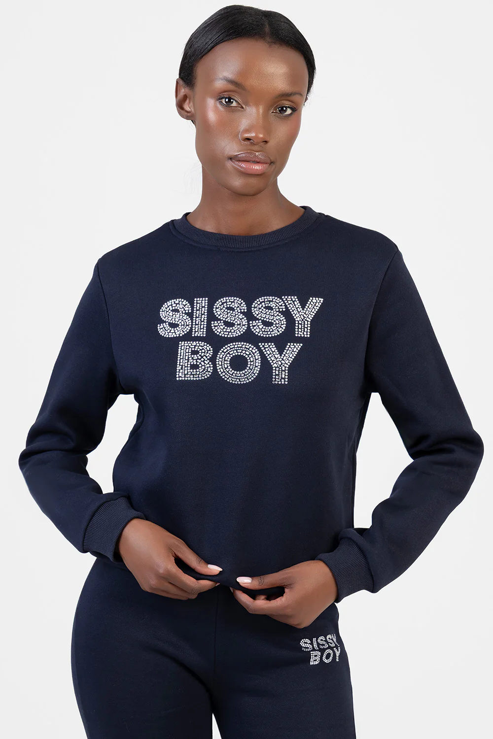 Hard To Forget Bling Detail Logo Sweat Top - Navy - Image 2