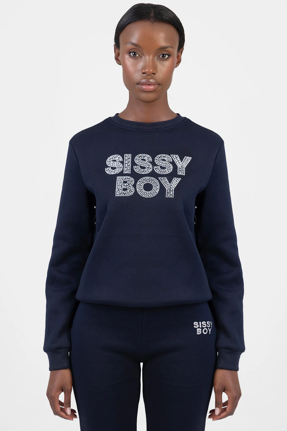 Hard To Forget Bling Detail Logo Sweat Top - Navy - Image 3