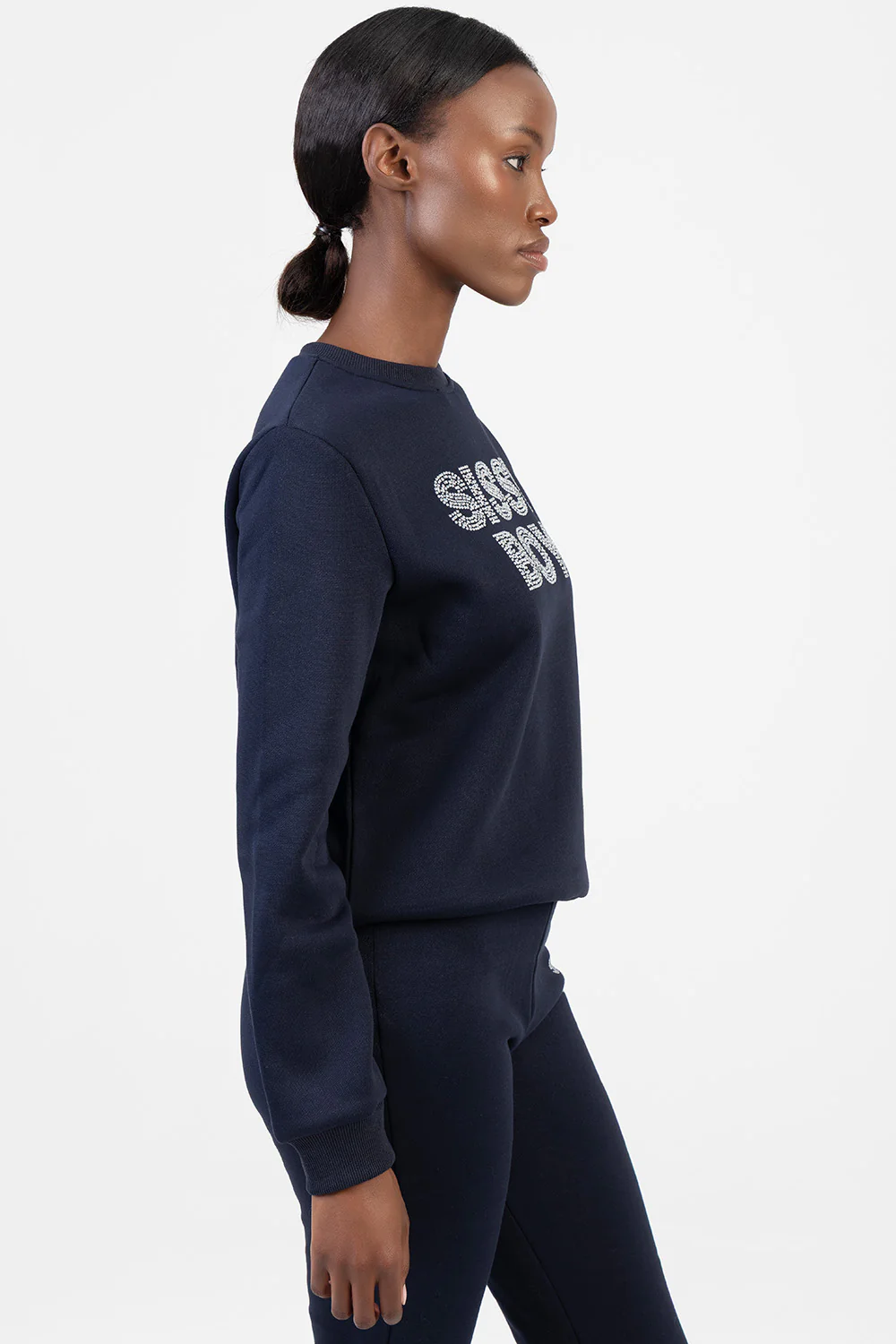 Hard To Forget Bling Detail Logo Sweat Top - Navy - Image 4