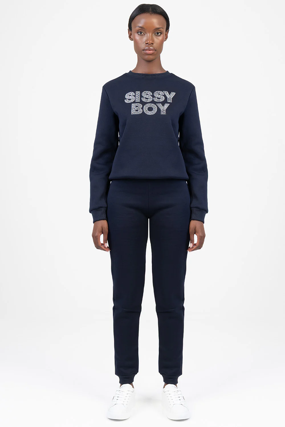 Hard To Forget Bling Detail Logo Sweat Top - Navy - Image 6