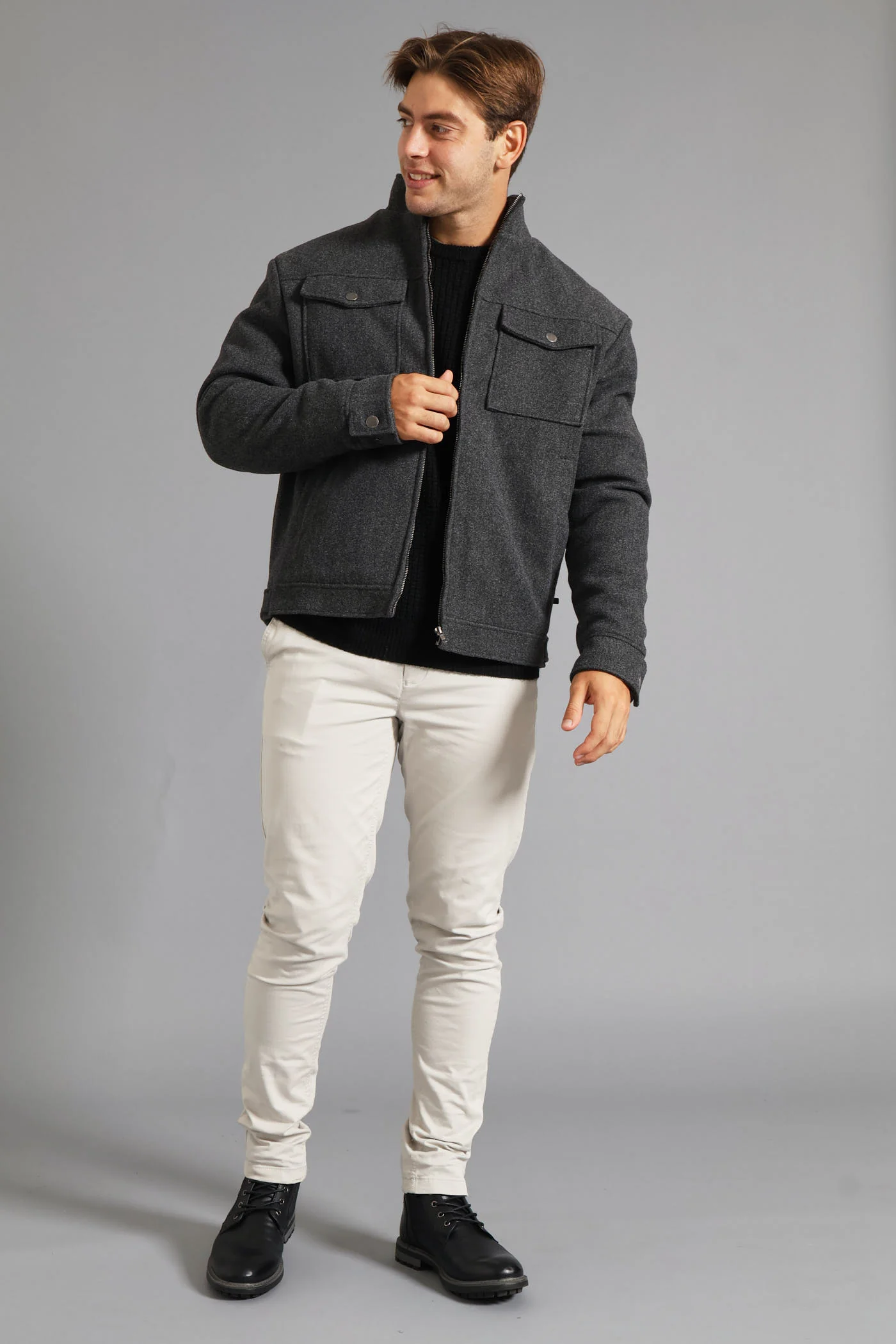 Harrington Melton Jacket - Charcoal - Image 11