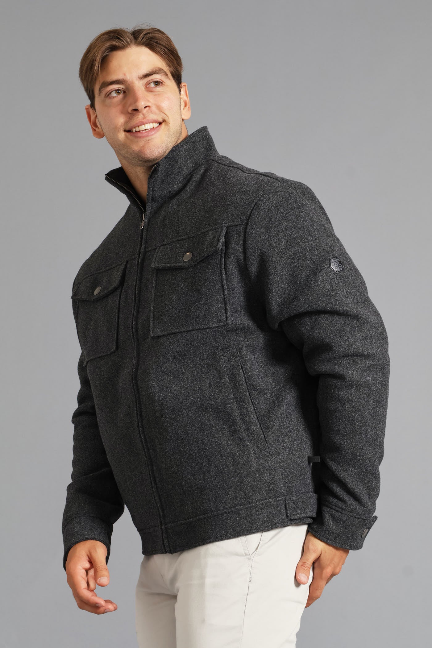 Harrington Melton Jacket - Charcoal - Image 5