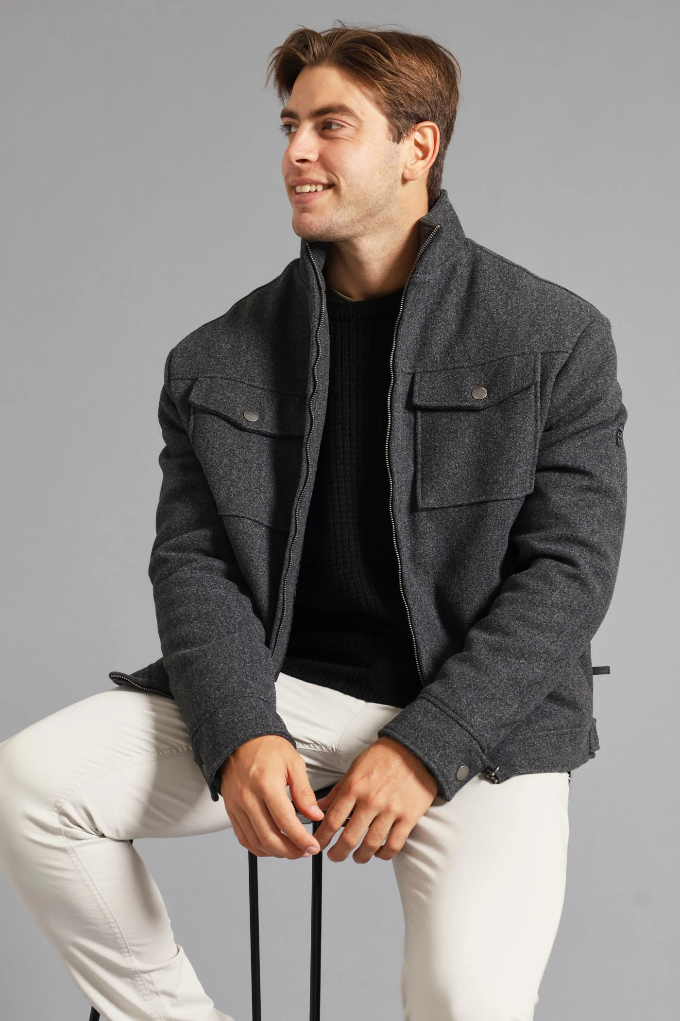 Harrington Melton Jacket - Charcoal - Image 6