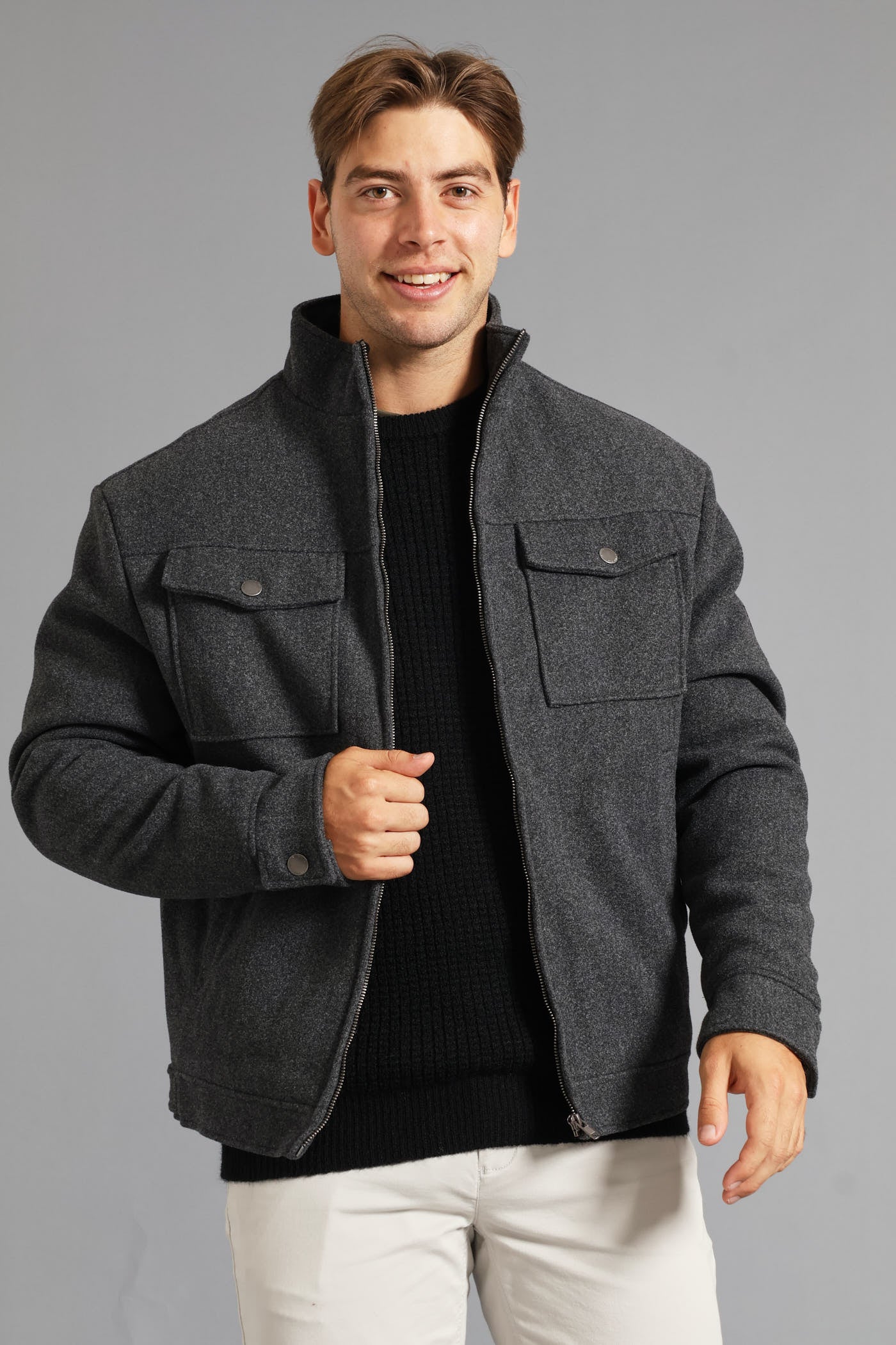 Harrington Melton Jacket - Charcoal - Image 8