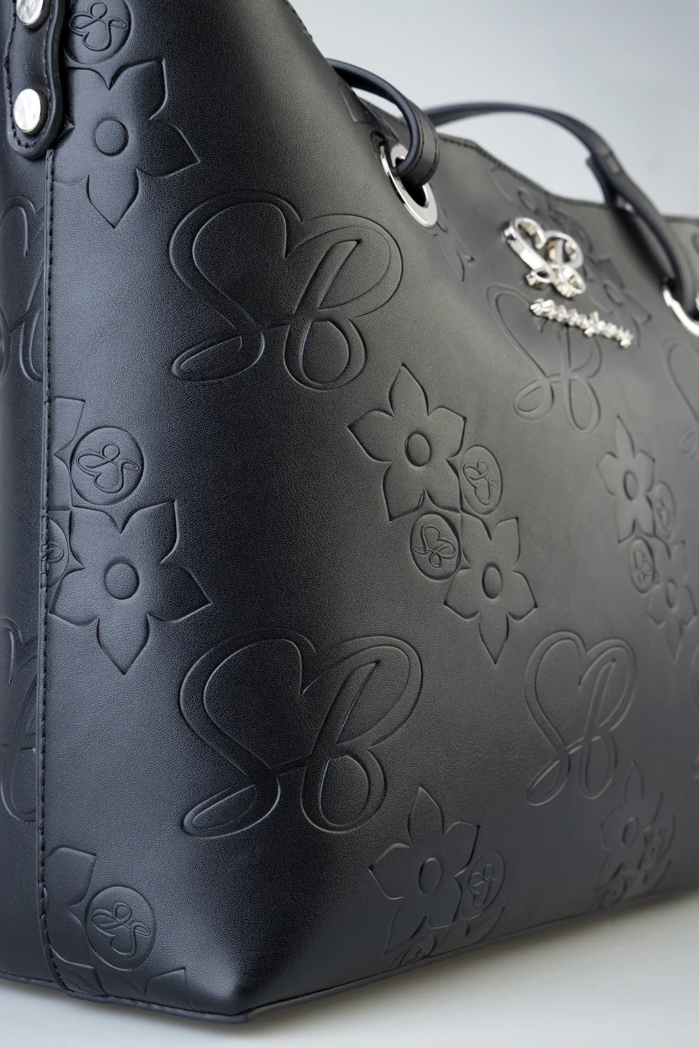 Debossed Print Hayley Handbag Tote - Black - Image 6