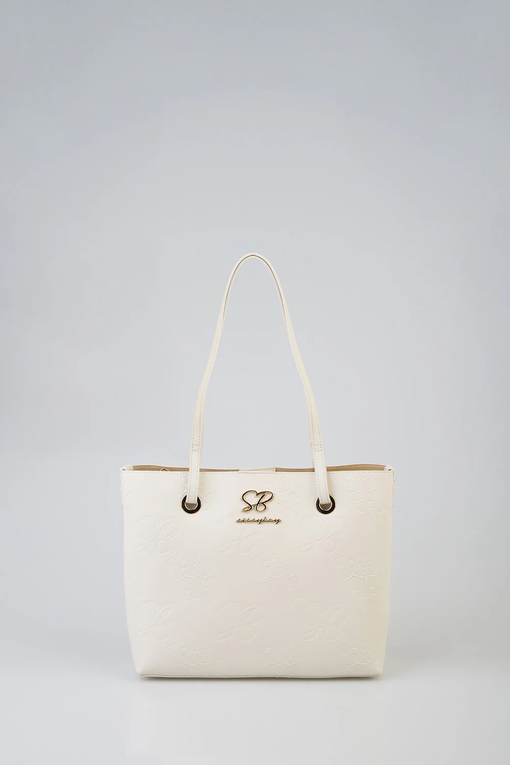 Debossed Print Hayley Handbag Tote - Cream - Image 2